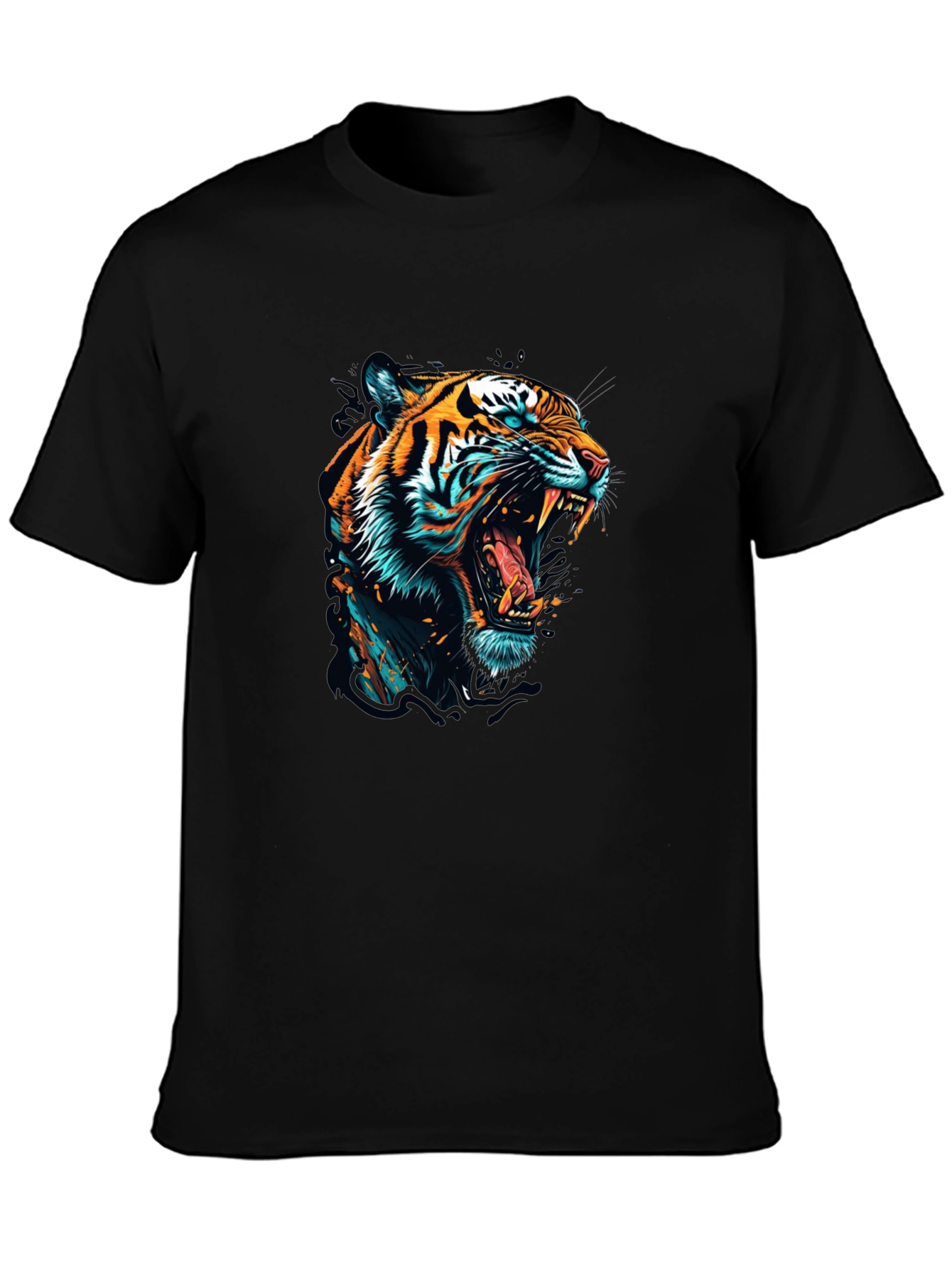 Roaring Tiger Graphic Print Black T-Shirt