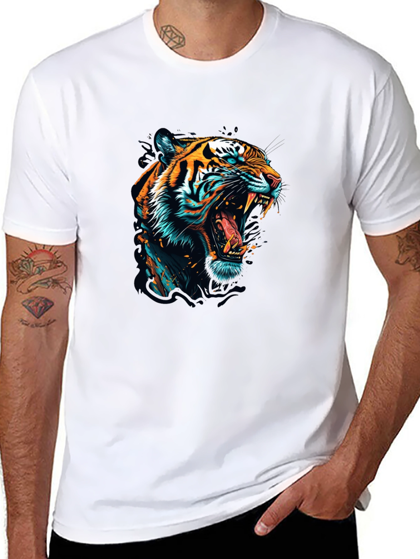 Roaring Tiger Graphic Print Black T-Shirt