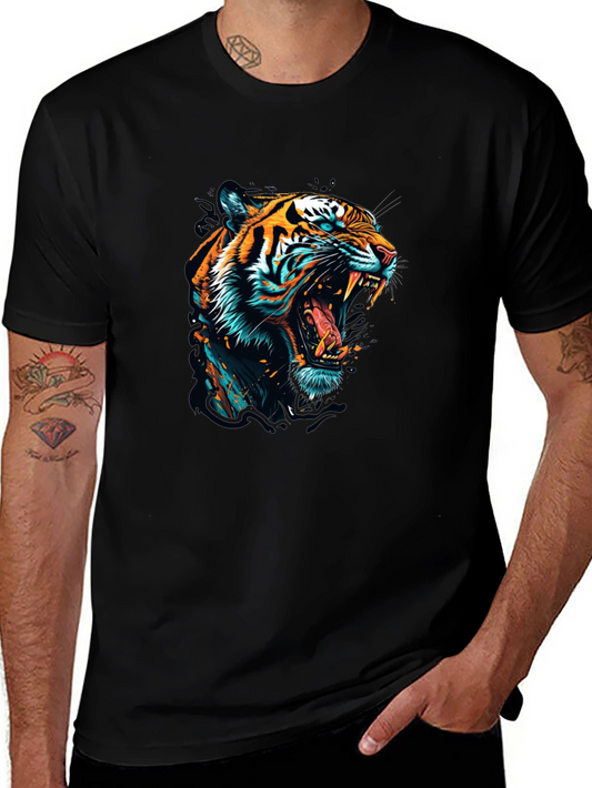 Roaring Tiger Graphic Print Black T-Shirt