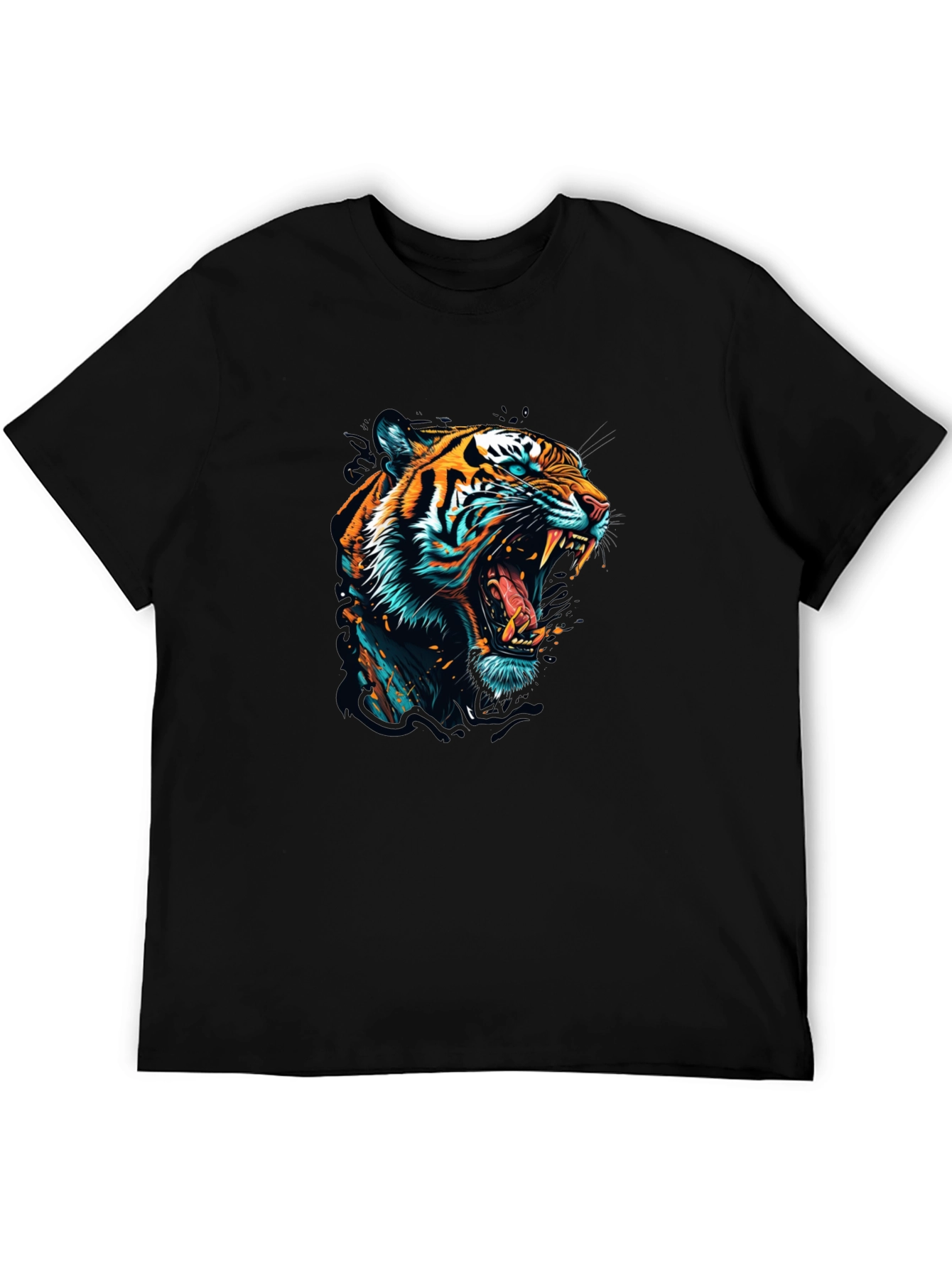Roaring Tiger Graphic Print Black T-Shirt