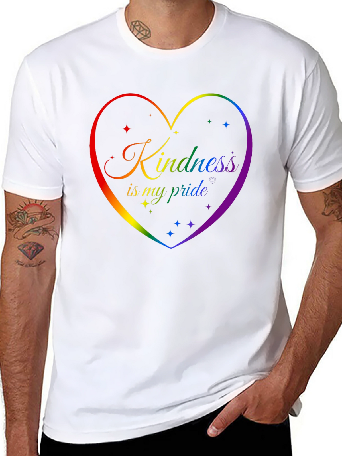 Kindness Pride Rainbow Heart Graphic Tee - Black