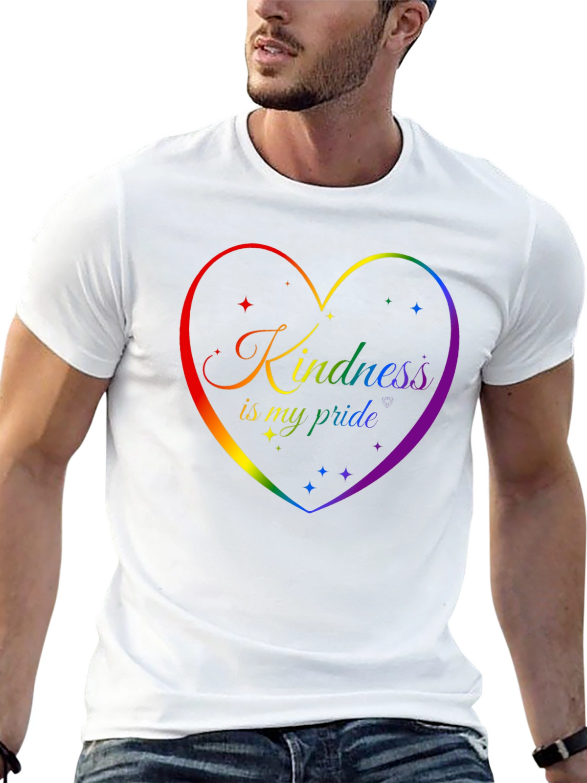 Kindness Pride Rainbow Heart Graphic Tee - Black