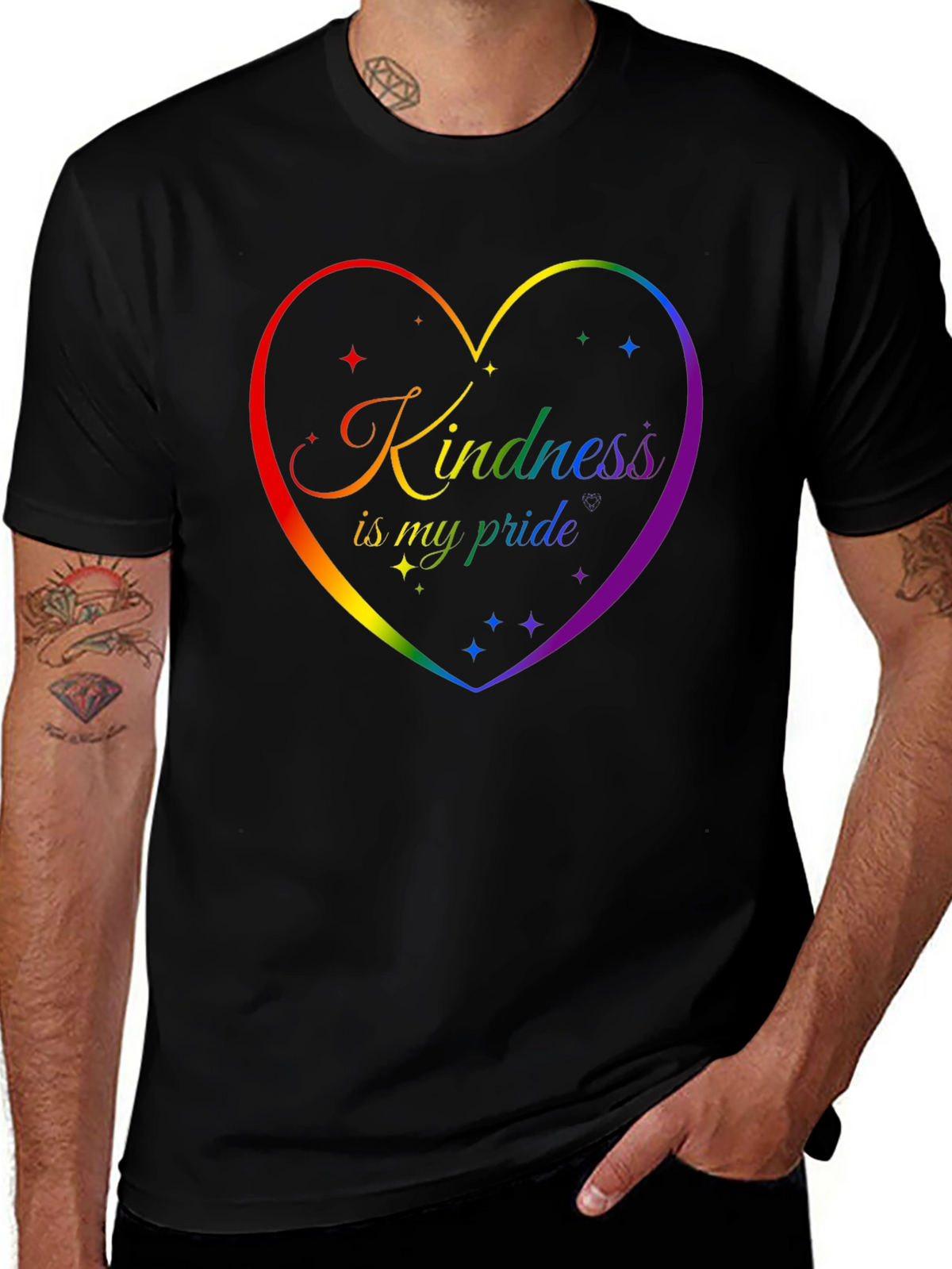 Kindness Pride Rainbow Heart Graphic Tee - Black