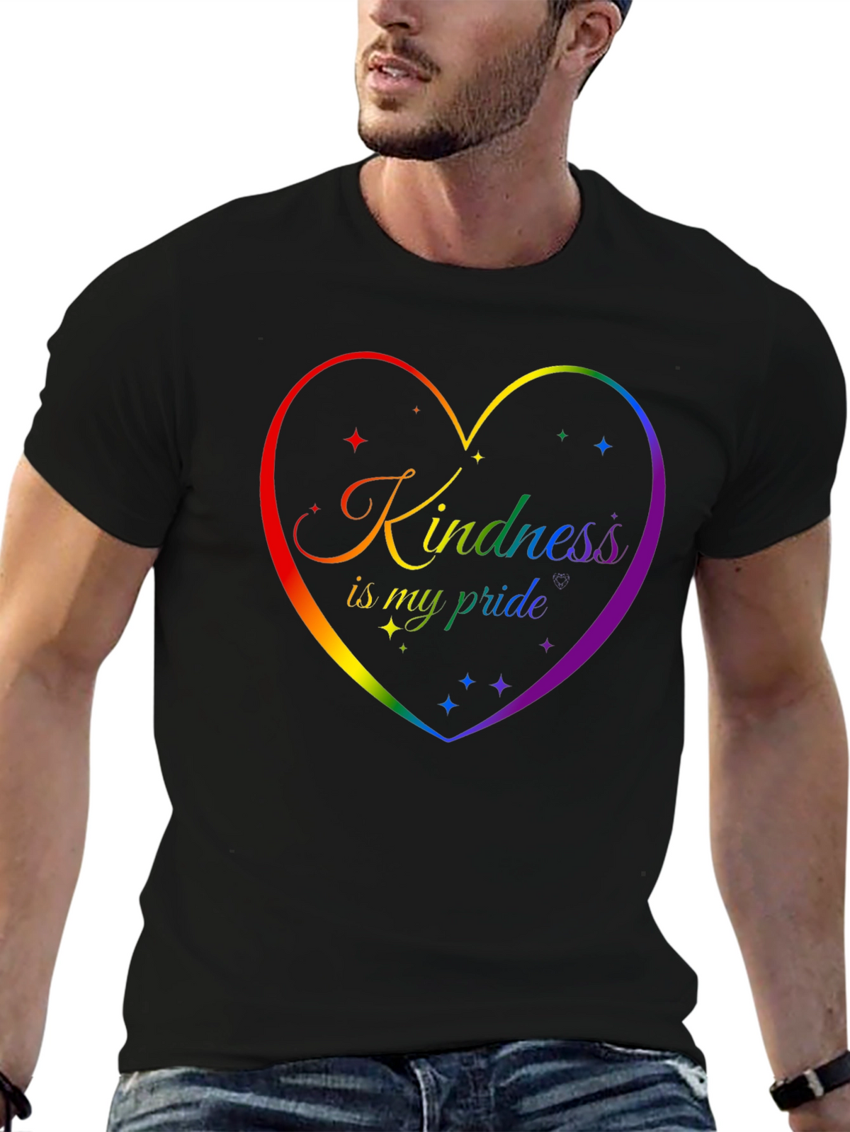 Kindness Pride Rainbow Heart Graphic Tee - Black