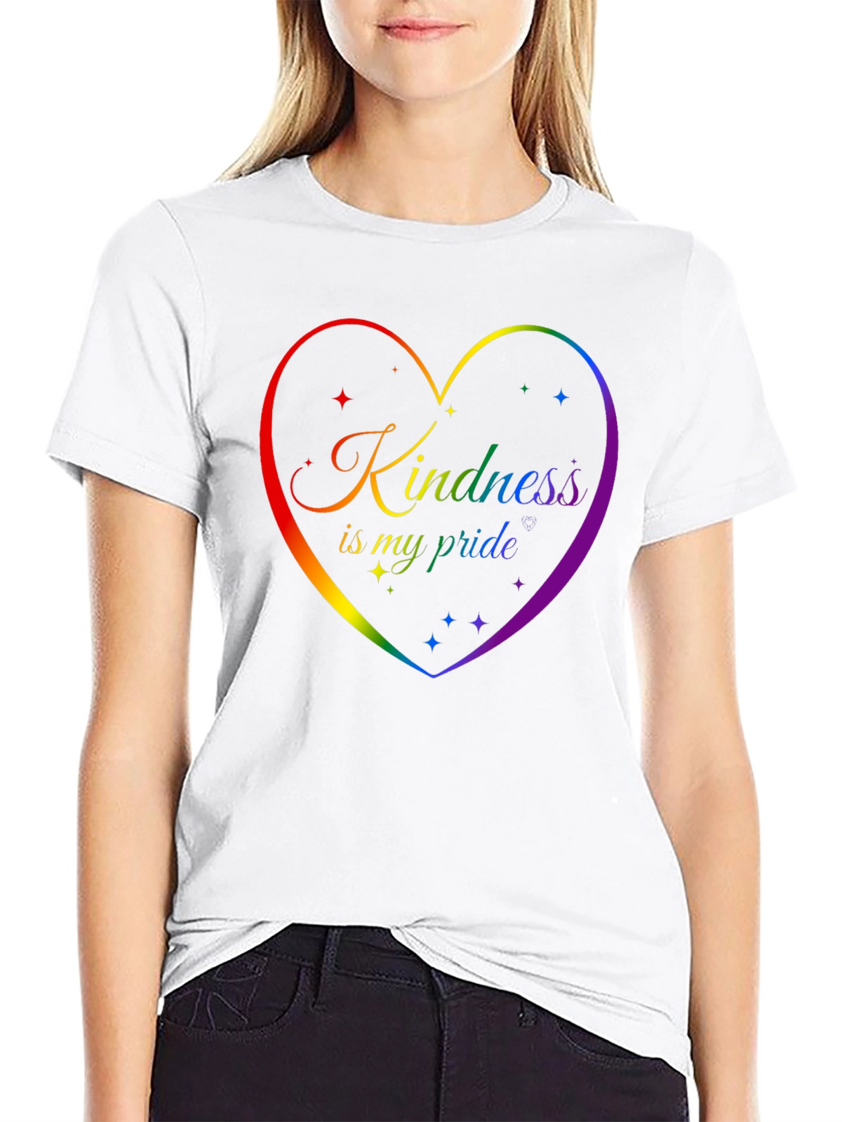 Kindness Pride Rainbow Heart Graphic Tee - Black