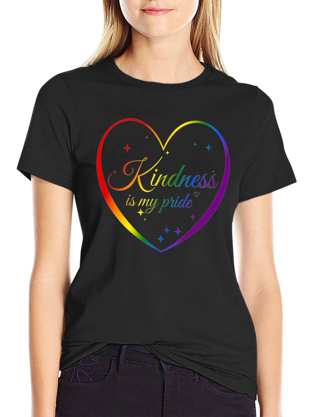 Kindness Pride Rainbow Heart Graphic Tee - Black