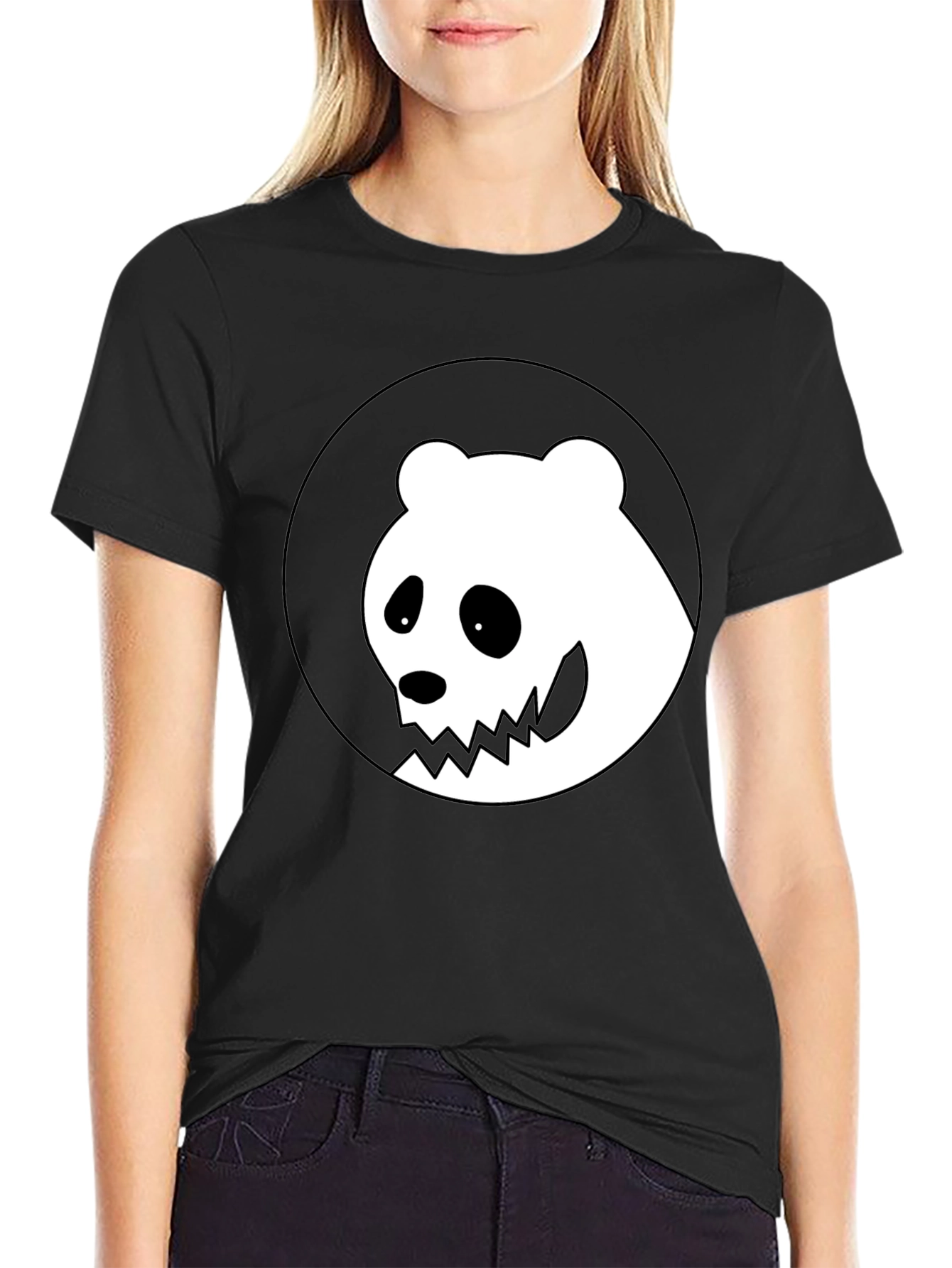 Spooky Panda Graphic Tee - Black Cotton T-Shirt