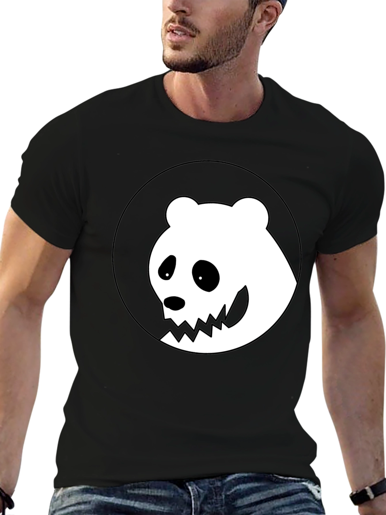Spooky Panda Graphic Tee - Black Cotton T-Shirt