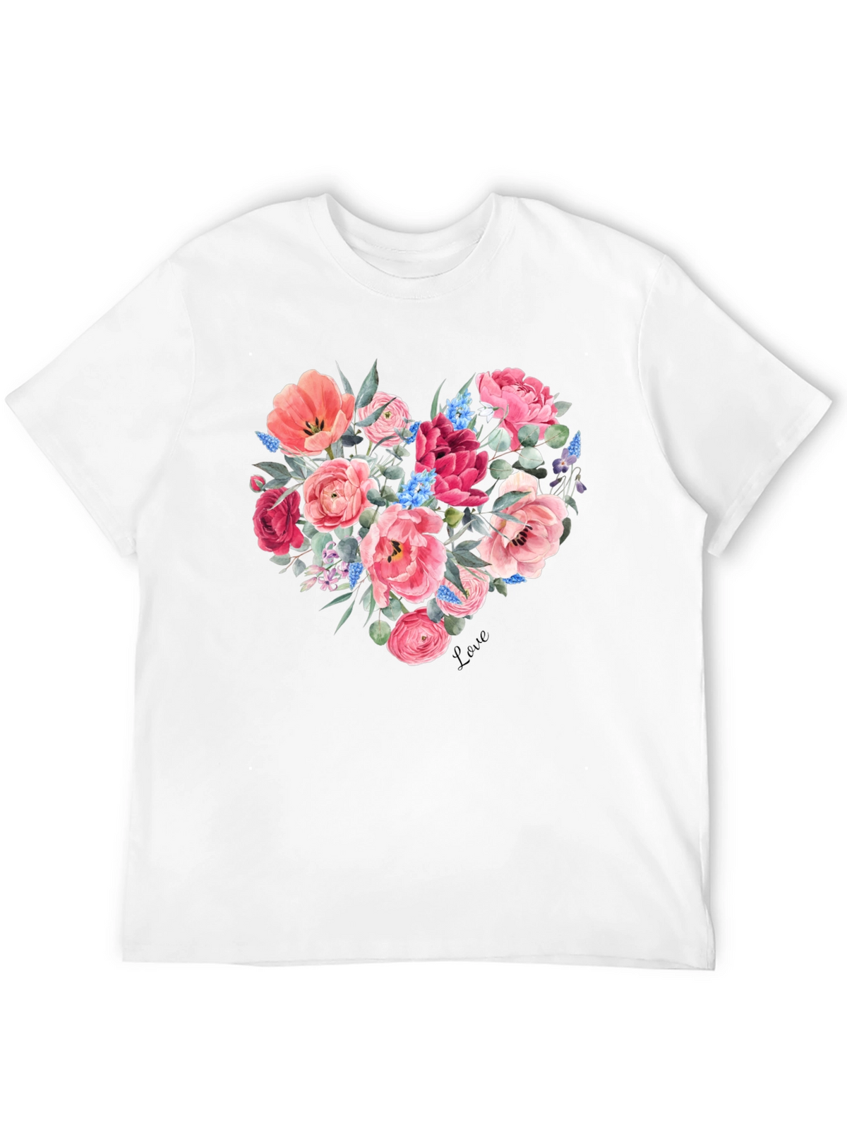 Floral Heart Graphic Black T-Shirt