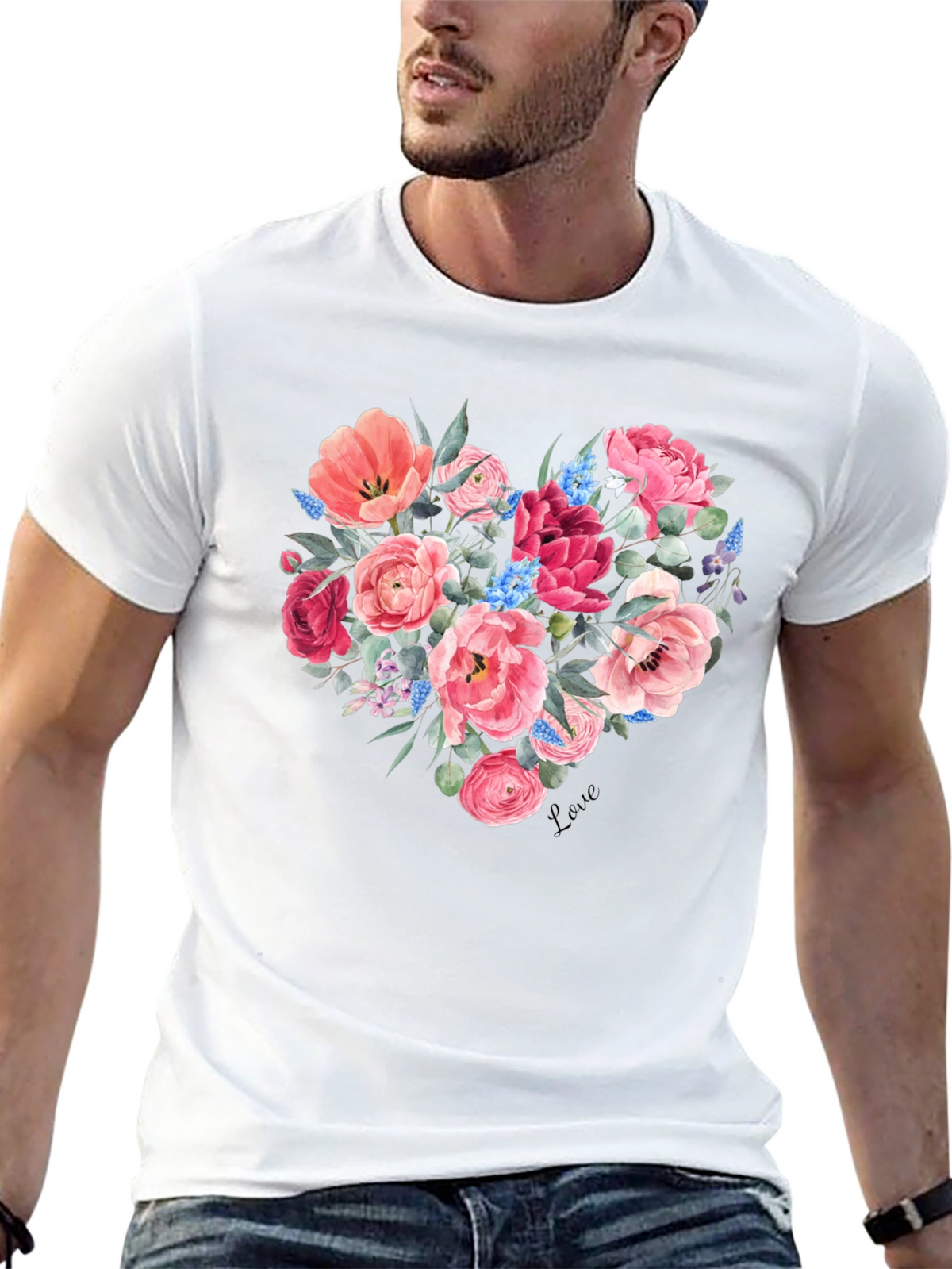 Floral Heart Graphic Black T-Shirt