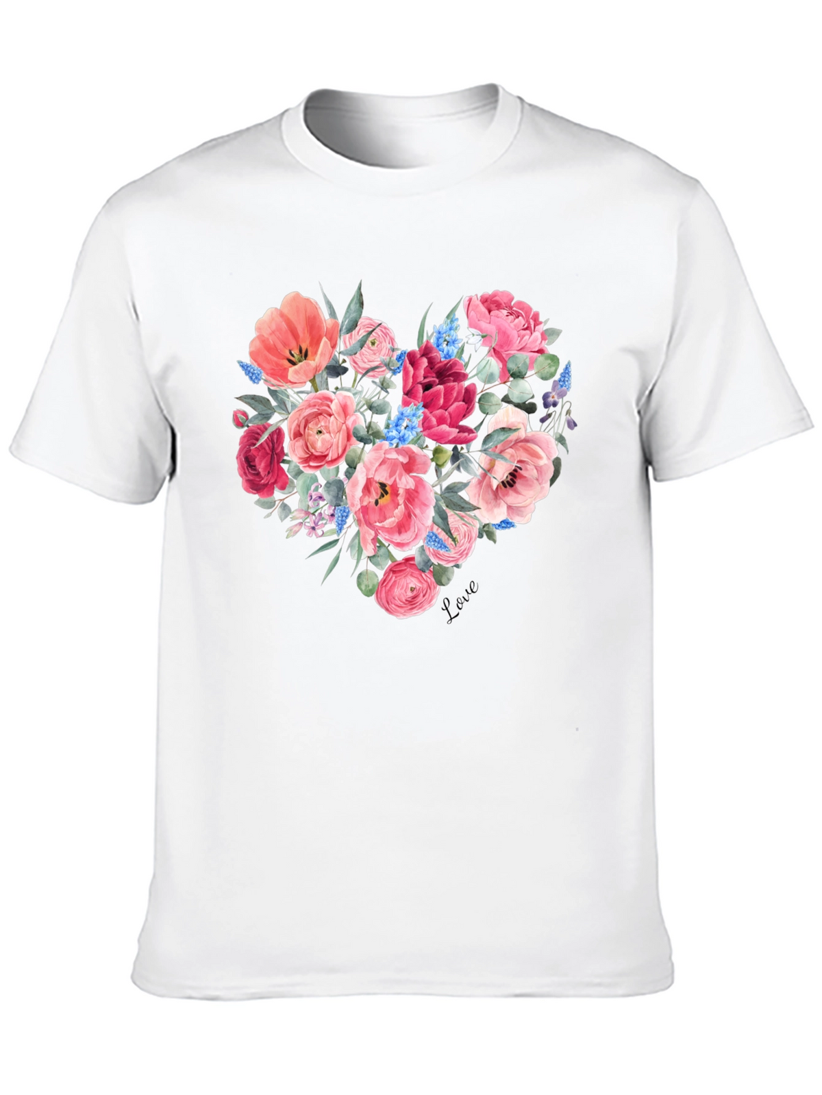 Floral Heart Graphic Black T-Shirt