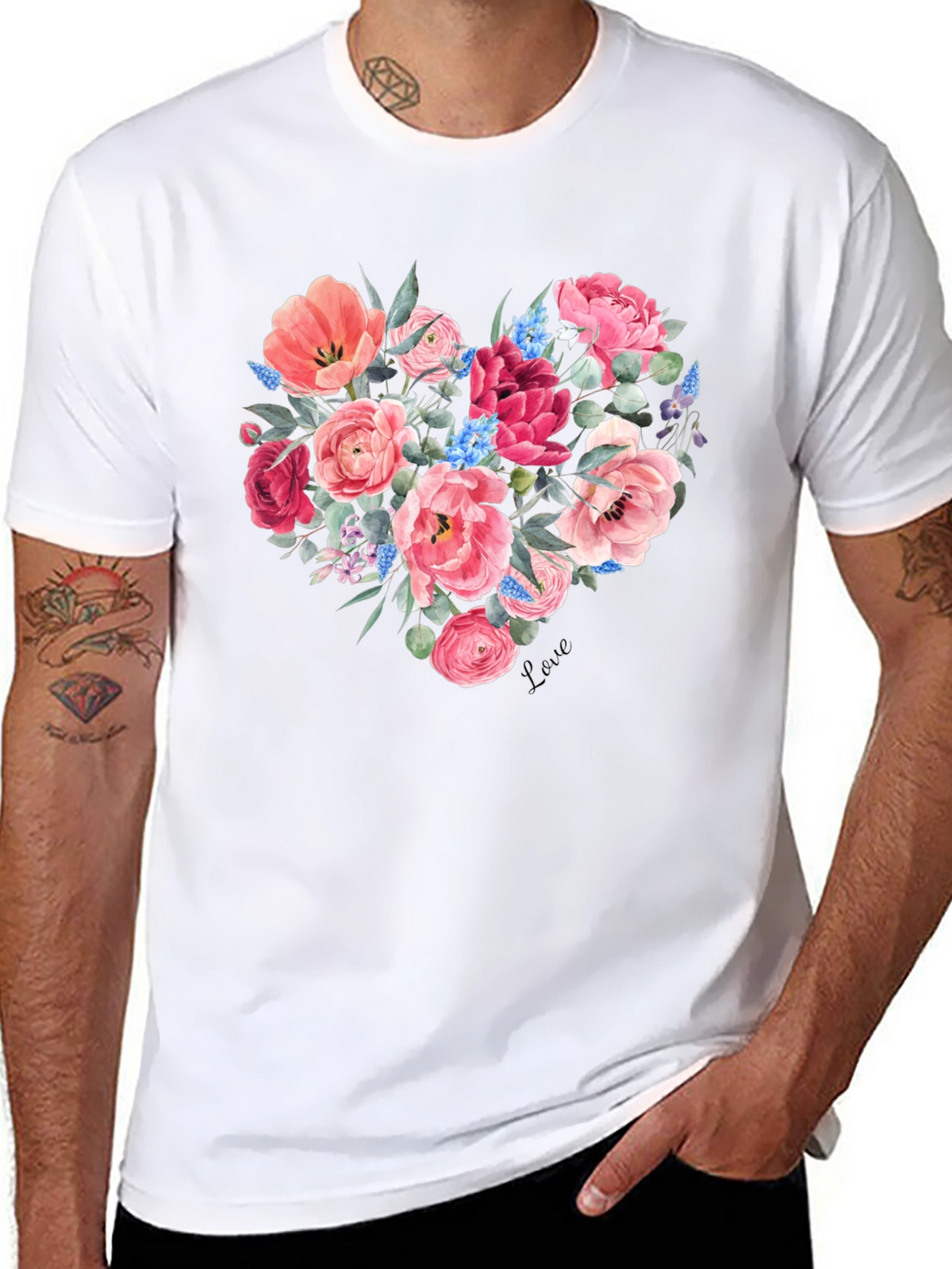 Floral Heart Graphic Black T-Shirt