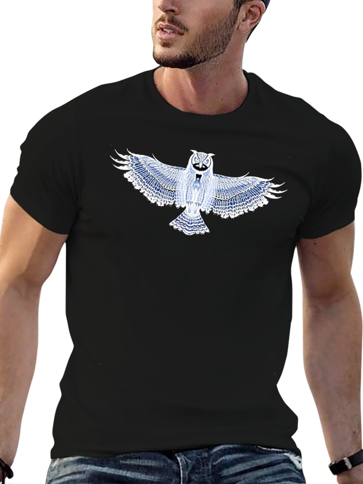 Owl Graphic T-Shirt - Black Cotton Blend