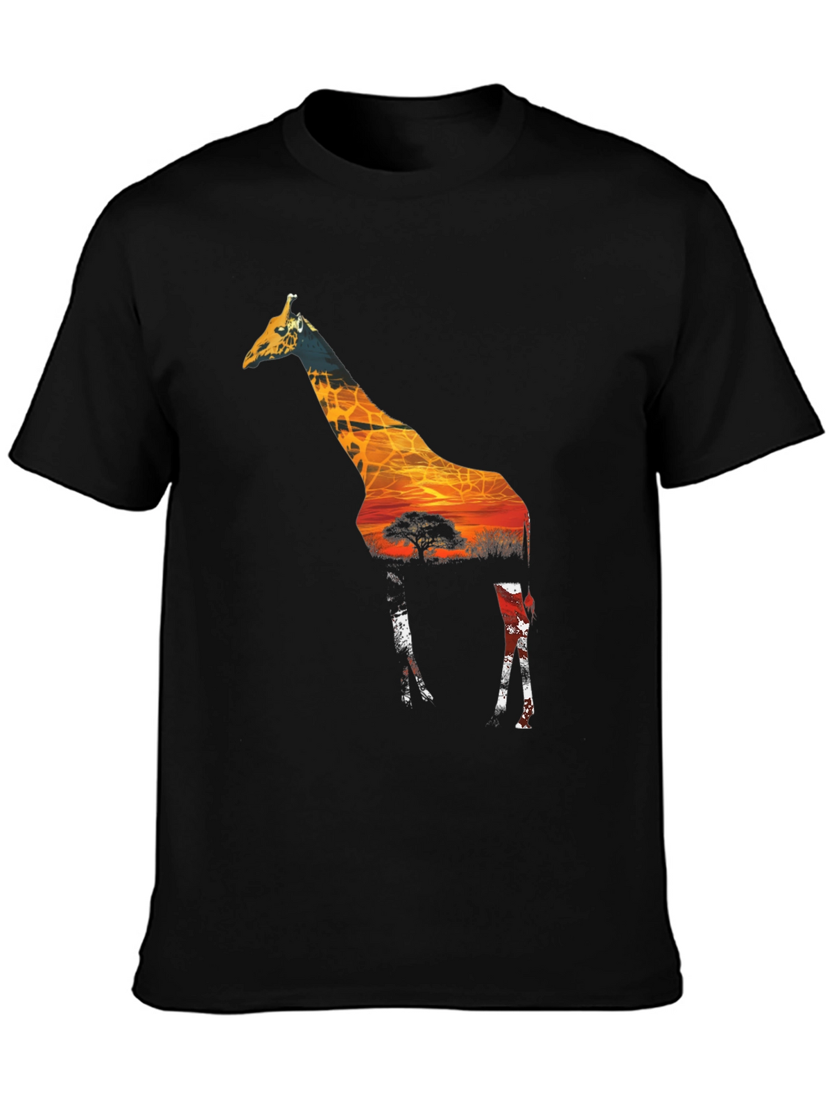 Giraffe Sunset Graphic T-Shirt - Mens Black Tee