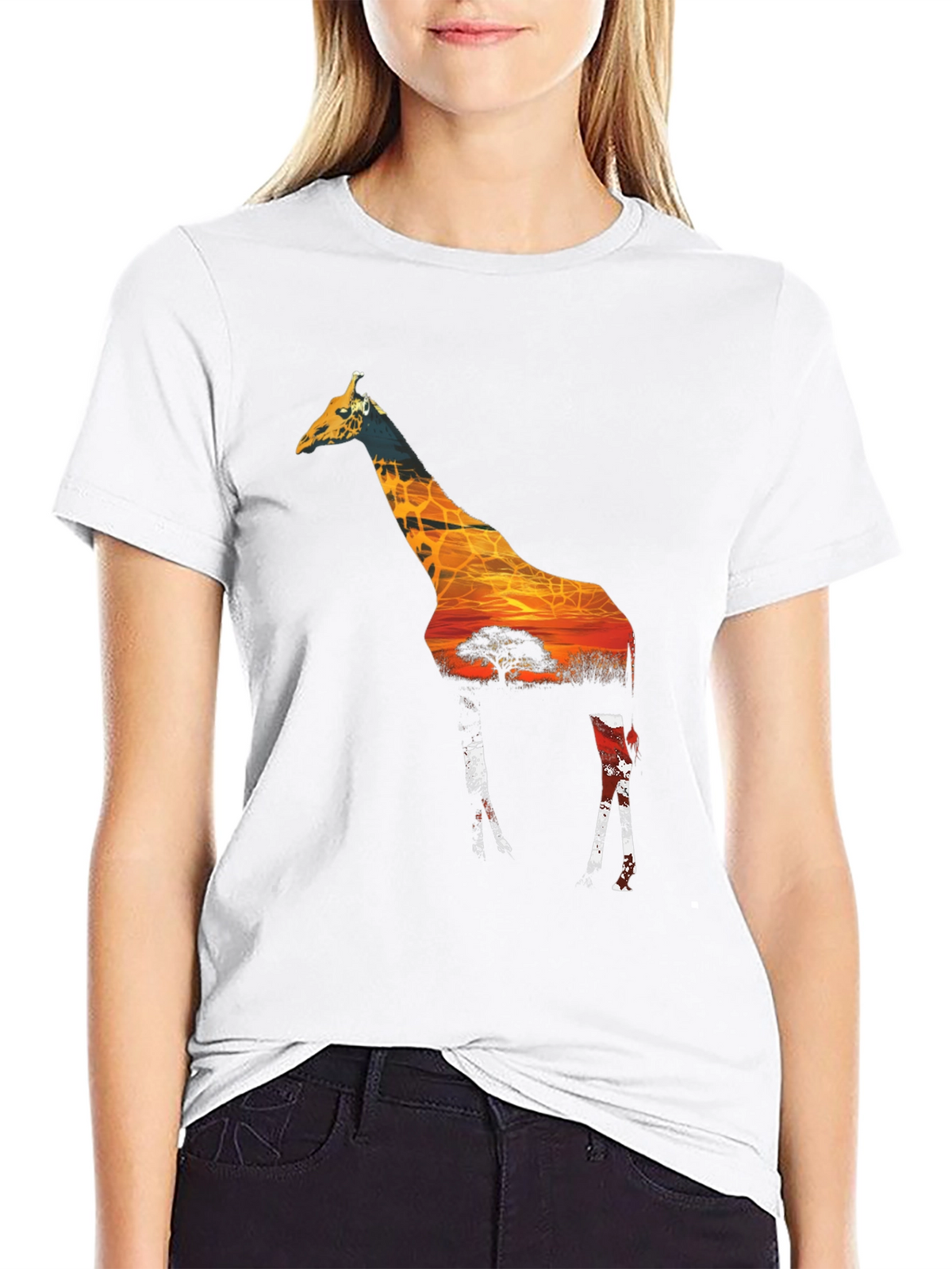 Giraffe Sunset Graphic T-Shirt - Mens Black Tee
