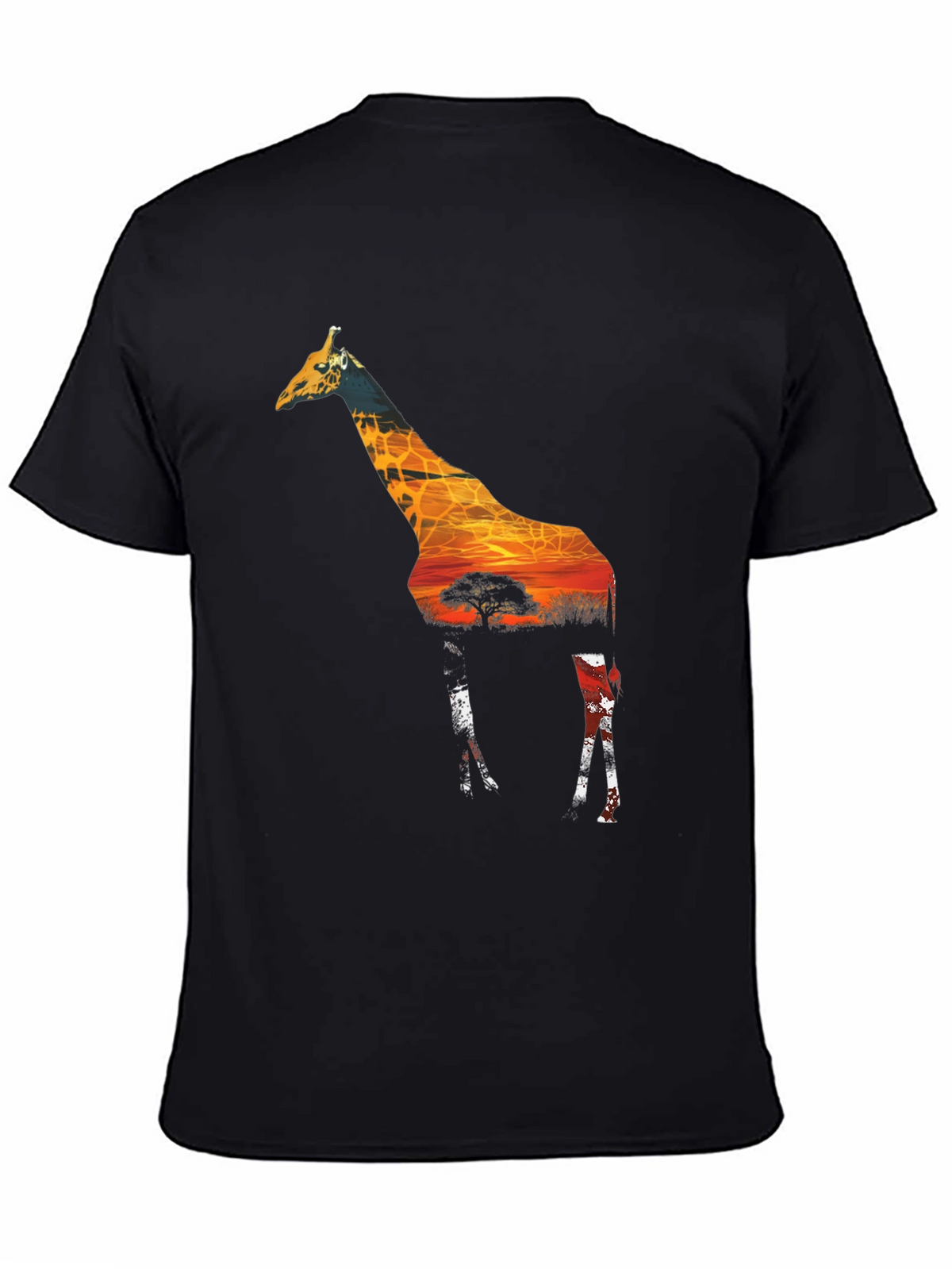 Giraffe Sunset Graphic T-Shirt - Mens Black Tee