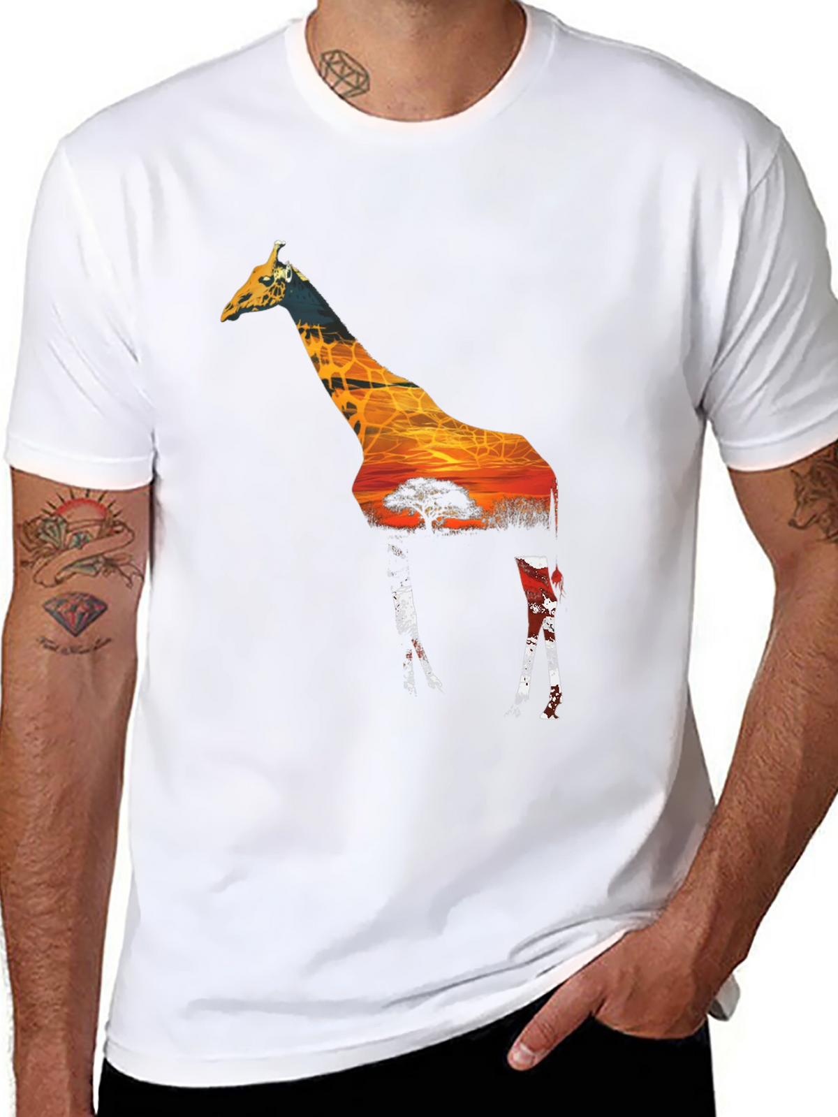 Giraffe Sunset Graphic T-Shirt - Mens Black Tee