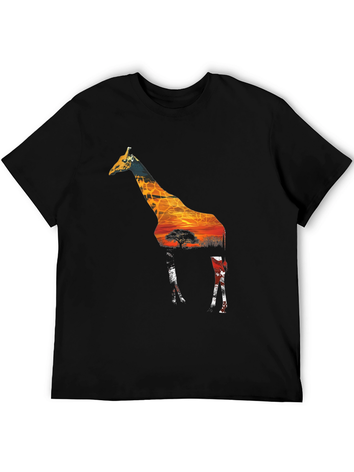 Giraffe Sunset Graphic T-Shirt - Mens Black Tee