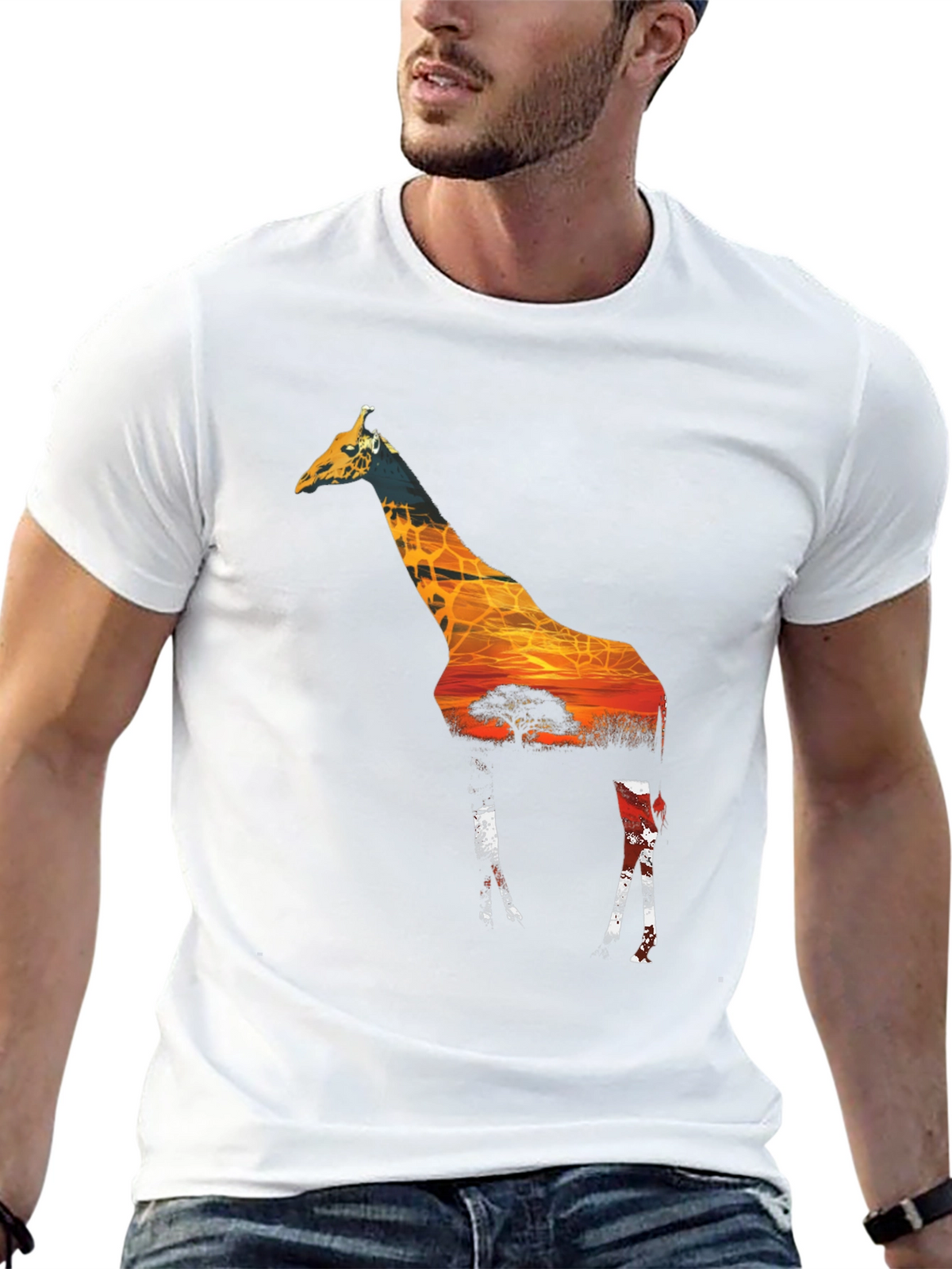 Giraffe Sunset Graphic T-Shirt - Mens Black Tee