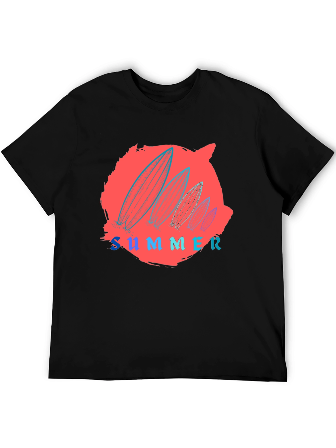 Summer Surfboard Graphic Tee - Black Cotton T-Shirt