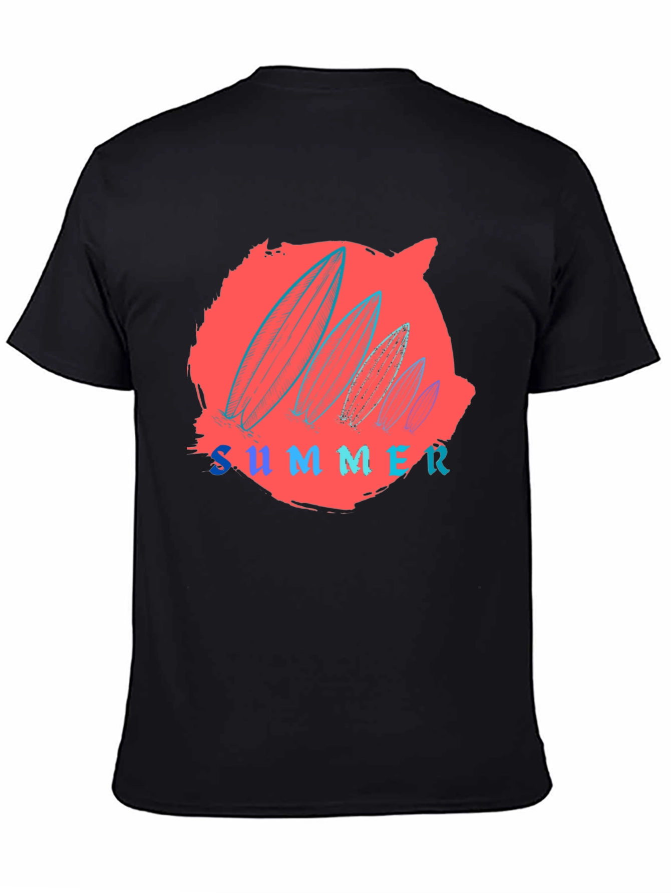 Summer Surfboard Graphic Tee - Black Cotton T-Shirt