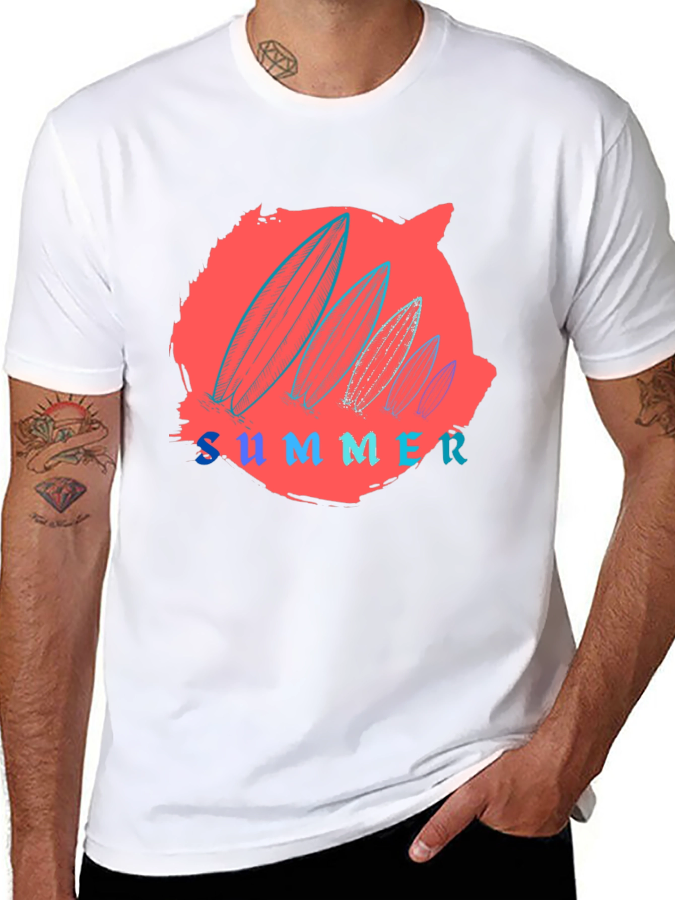Summer Surfboard Graphic Tee - Black Cotton T-Shirt