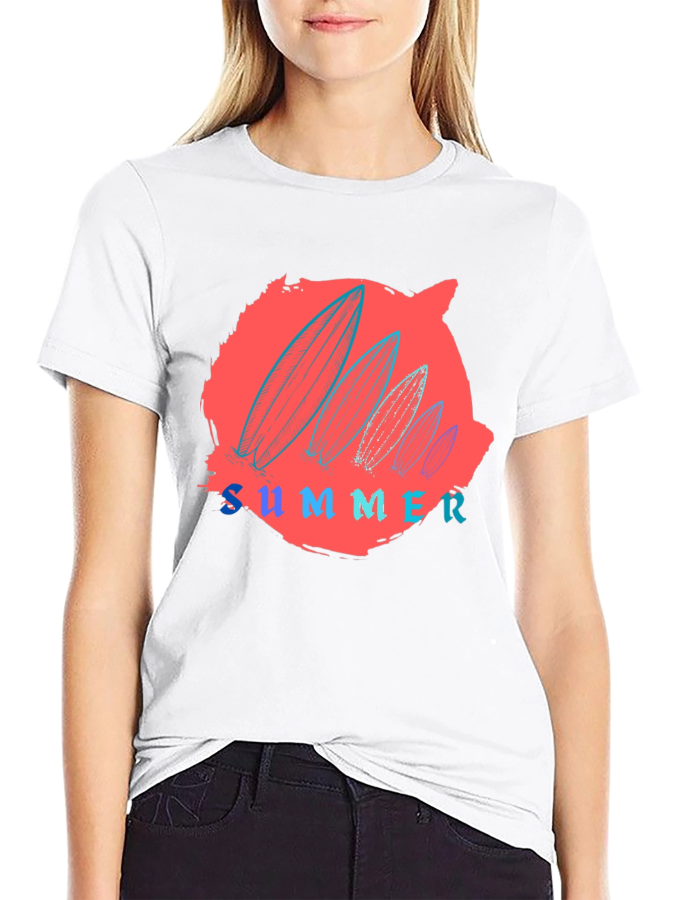 Summer Surfboard Graphic Tee - Black Cotton T-Shirt
