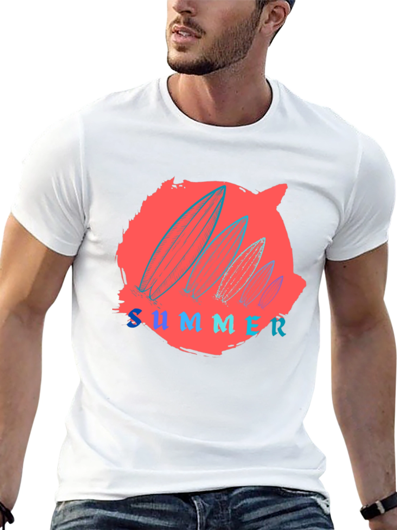 Summer Surfboard Graphic Tee - Black Cotton T-Shirt