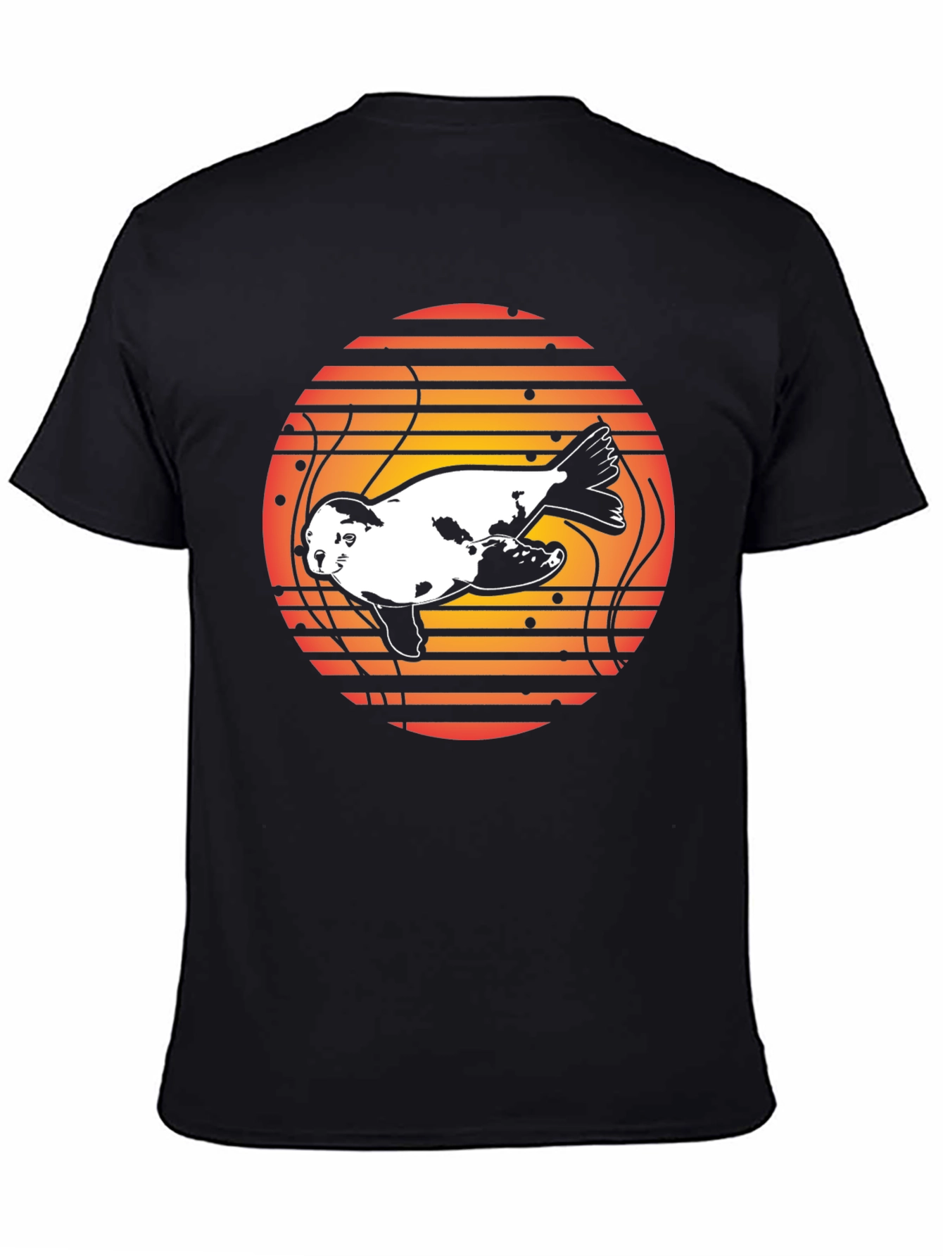 Retro Seal Sunset Graphic Tee - Black Cotton Blend