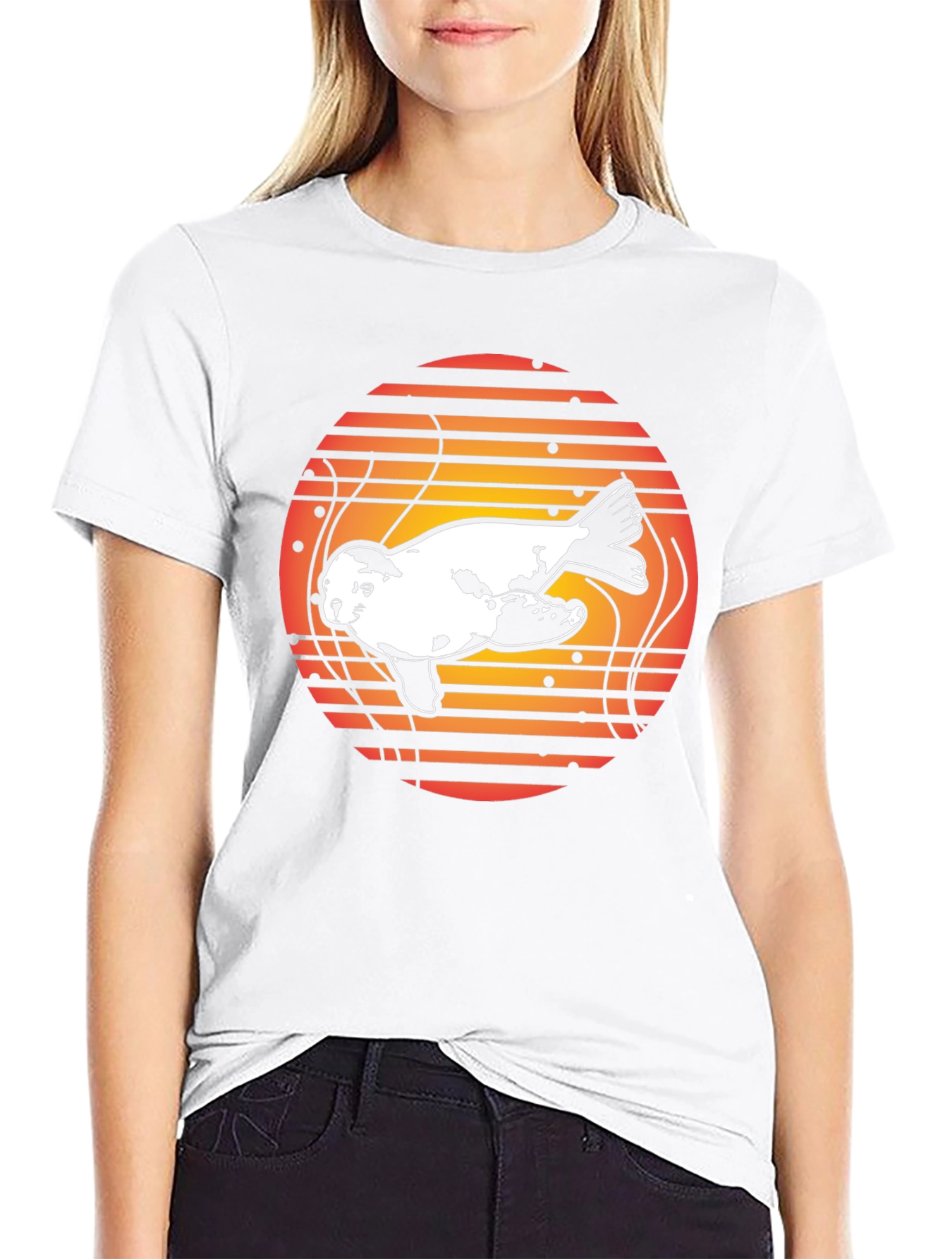 Retro Seal Sunset Graphic Tee - Black Cotton Blend