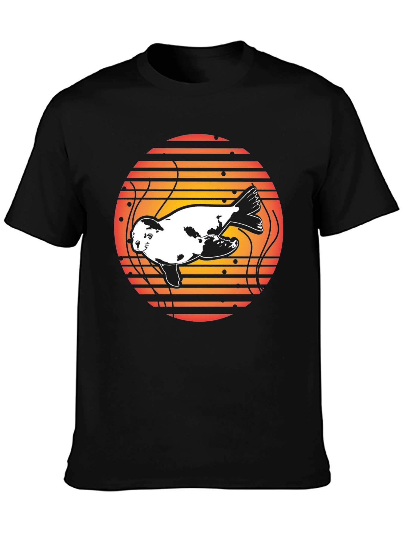 Retro Seal Sunset Graphic Tee - Black Cotton Blend