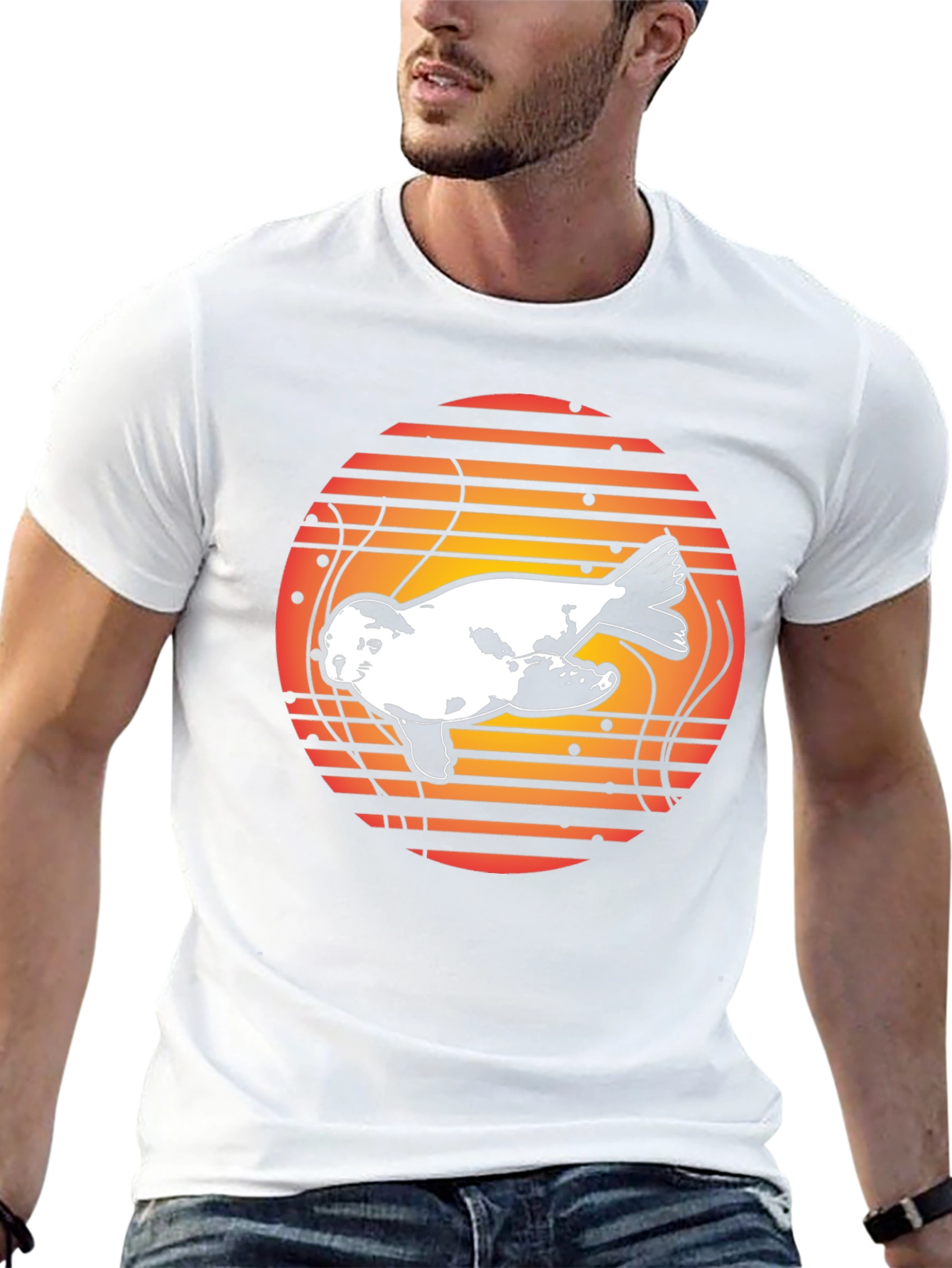 Retro Seal Sunset Graphic Tee - Black Cotton Blend