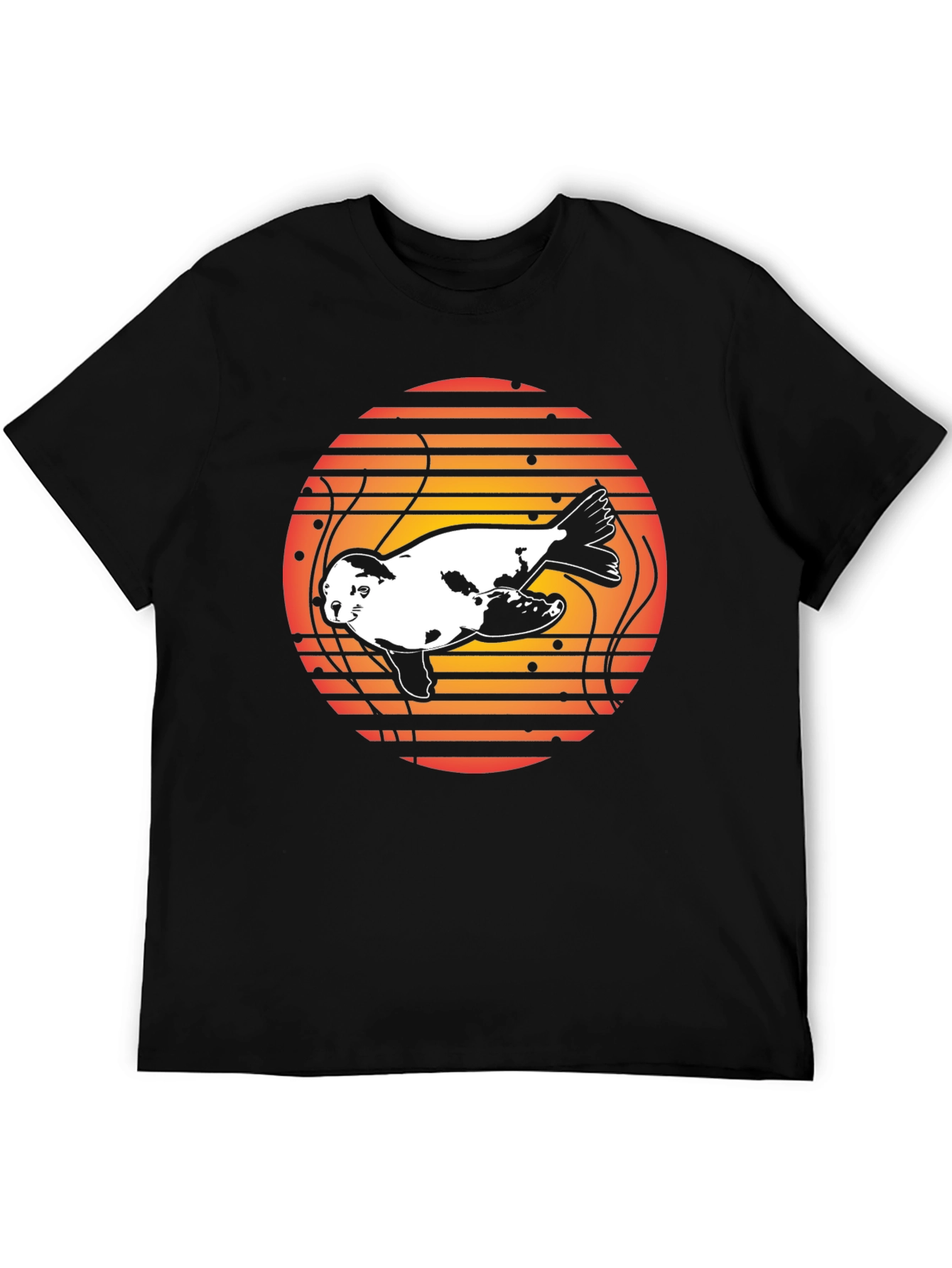 Retro Seal Sunset Graphic Tee - Black Cotton Blend