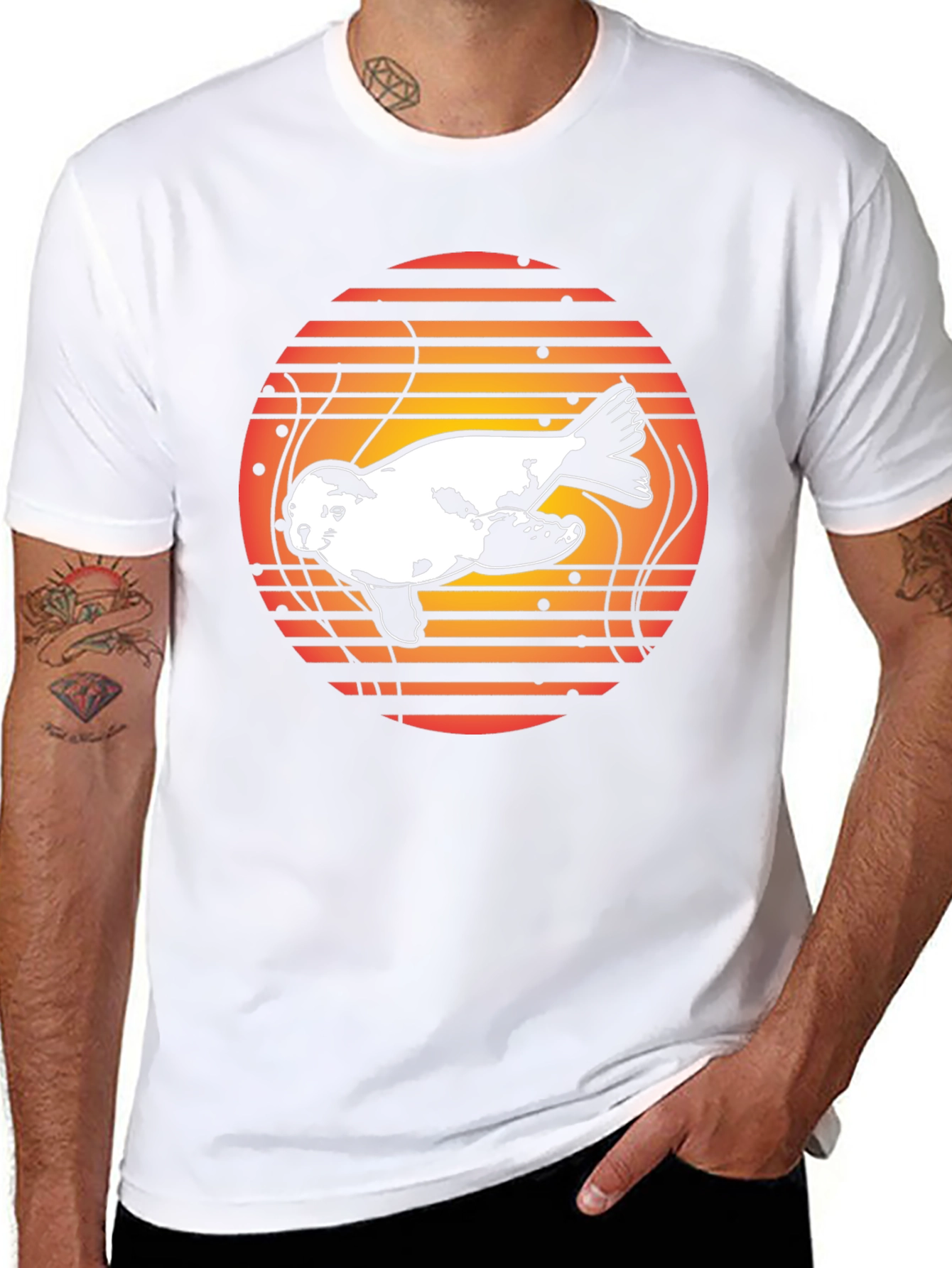 Retro Seal Sunset Graphic Tee - Black Cotton Blend