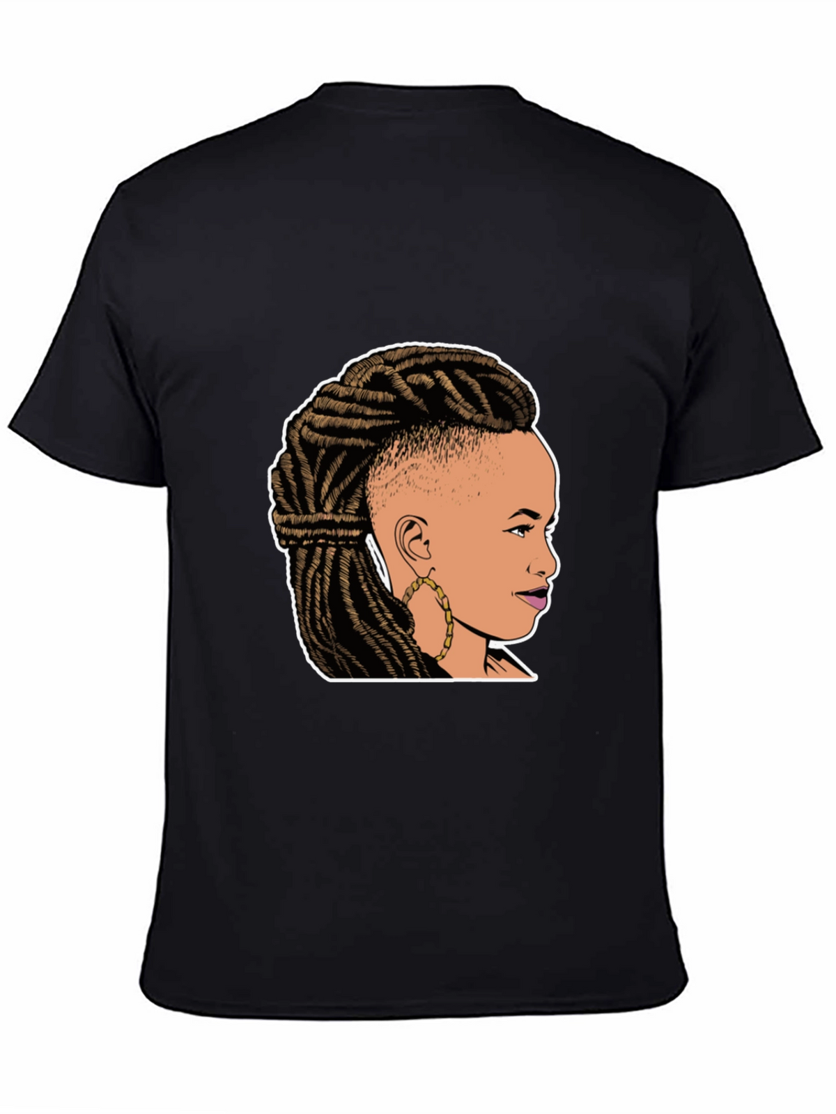 Graphic Tee: Woman with Braids on Black T-Shirt