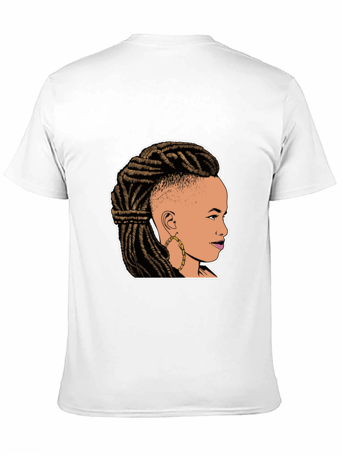 Graphic Tee: Woman with Braids on Black T-Shirt