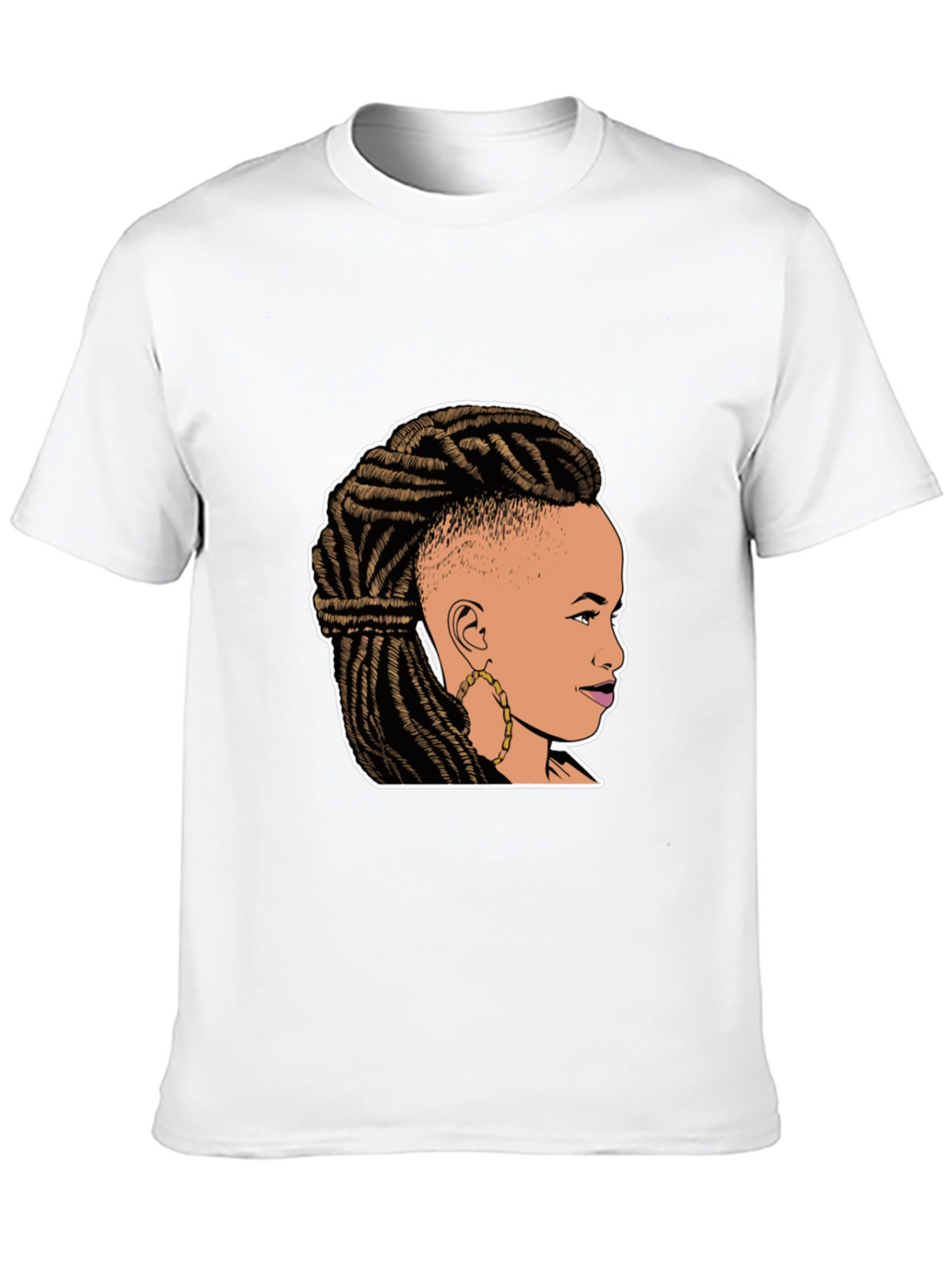 Graphic Tee: Woman with Braids on Black T-Shirt