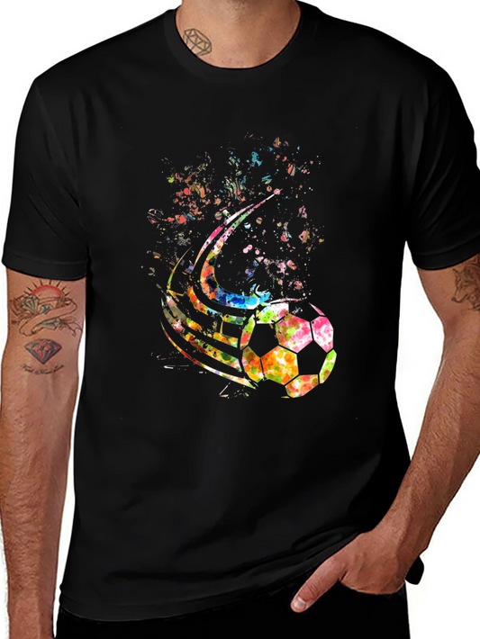 Colorful Soccer Ball Graphic Black T-Shirt