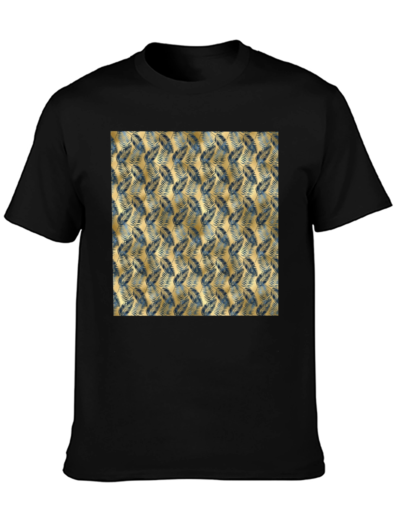 Tropical Gold Leaf Pattern Black T-Shirt