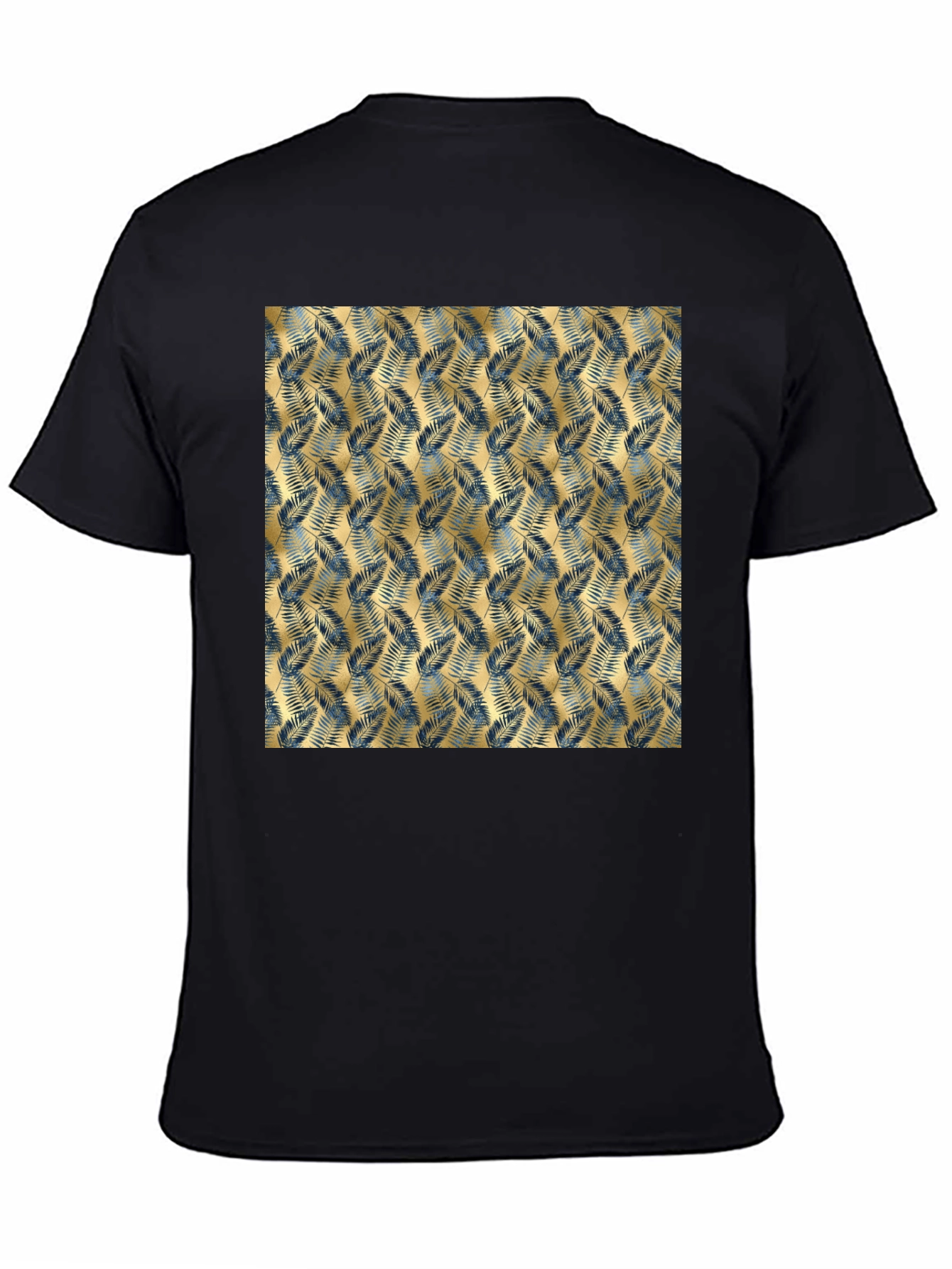 Tropical Gold Leaf Pattern Black T-Shirt