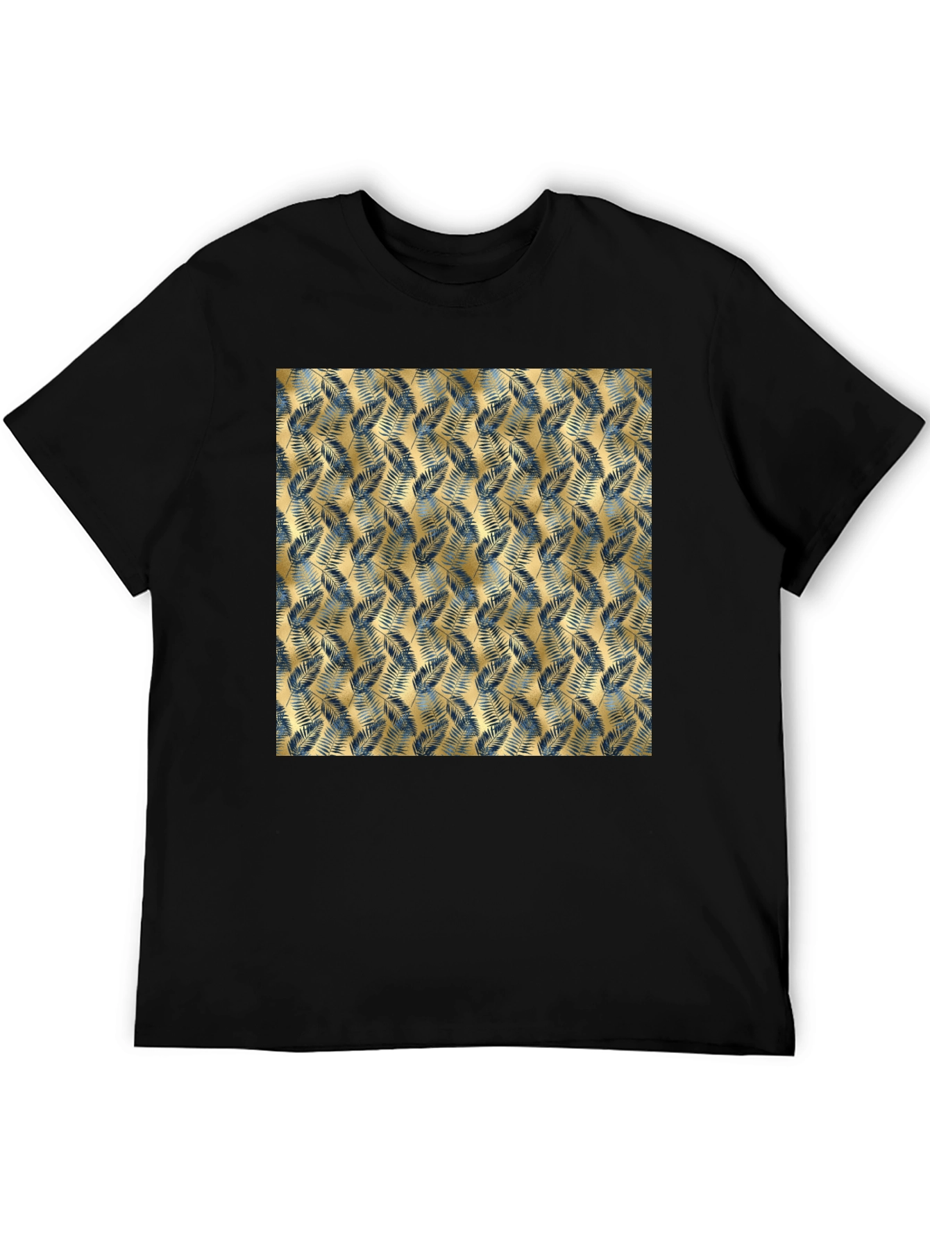 Tropical Gold Leaf Pattern Black T-Shirt