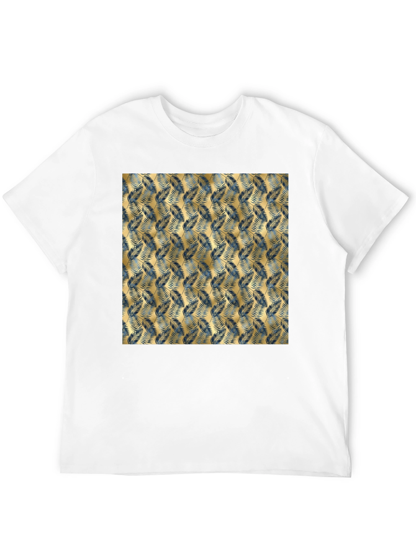 Tropical Gold Leaf Pattern Black T-Shirt