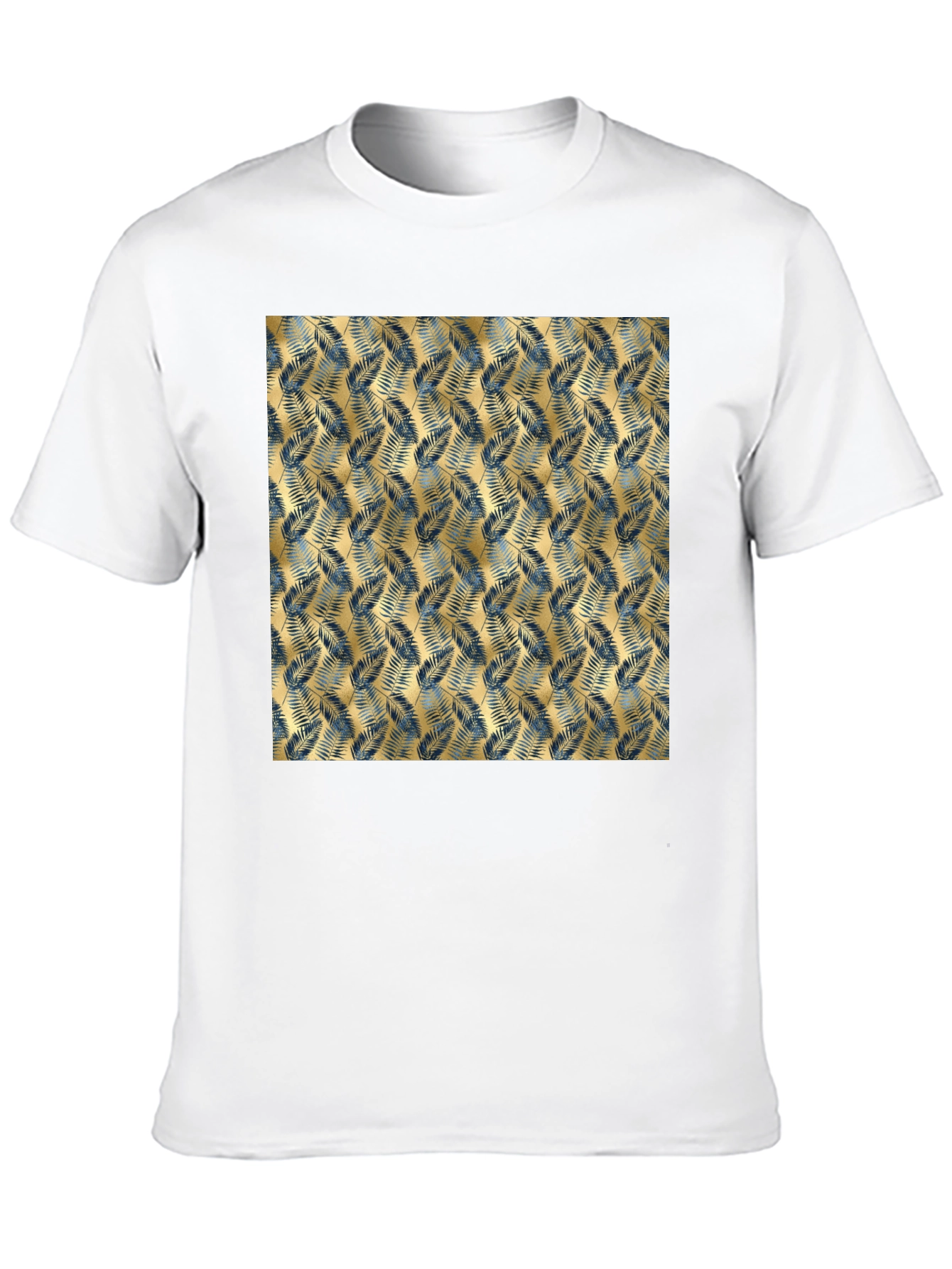 Tropical Gold Leaf Pattern Black T-Shirt