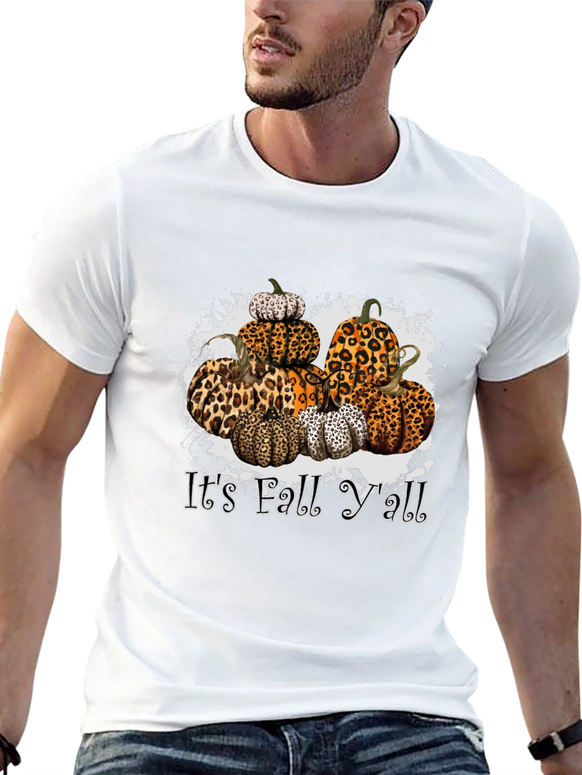 Its Fall Yall Leopard Print Pumpkin Stack T-Shirt