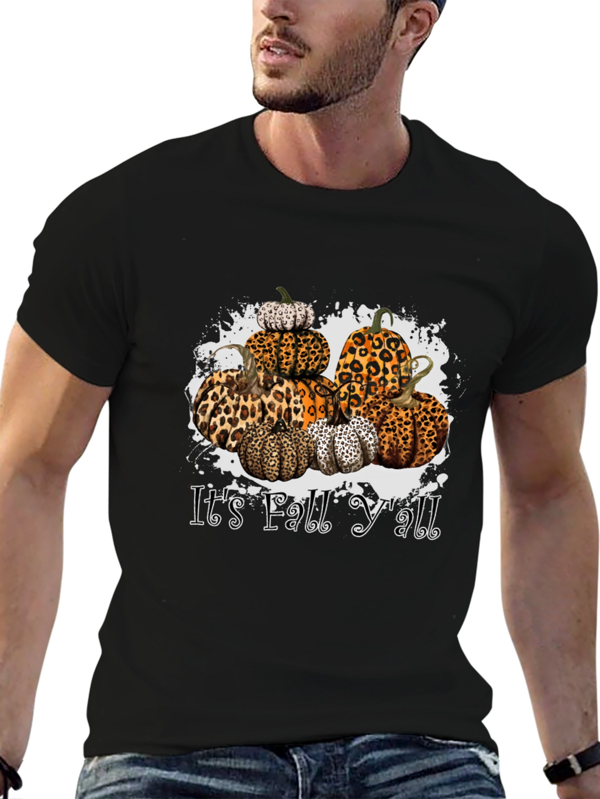 Its Fall Yall Leopard Print Pumpkin Stack T-Shirt