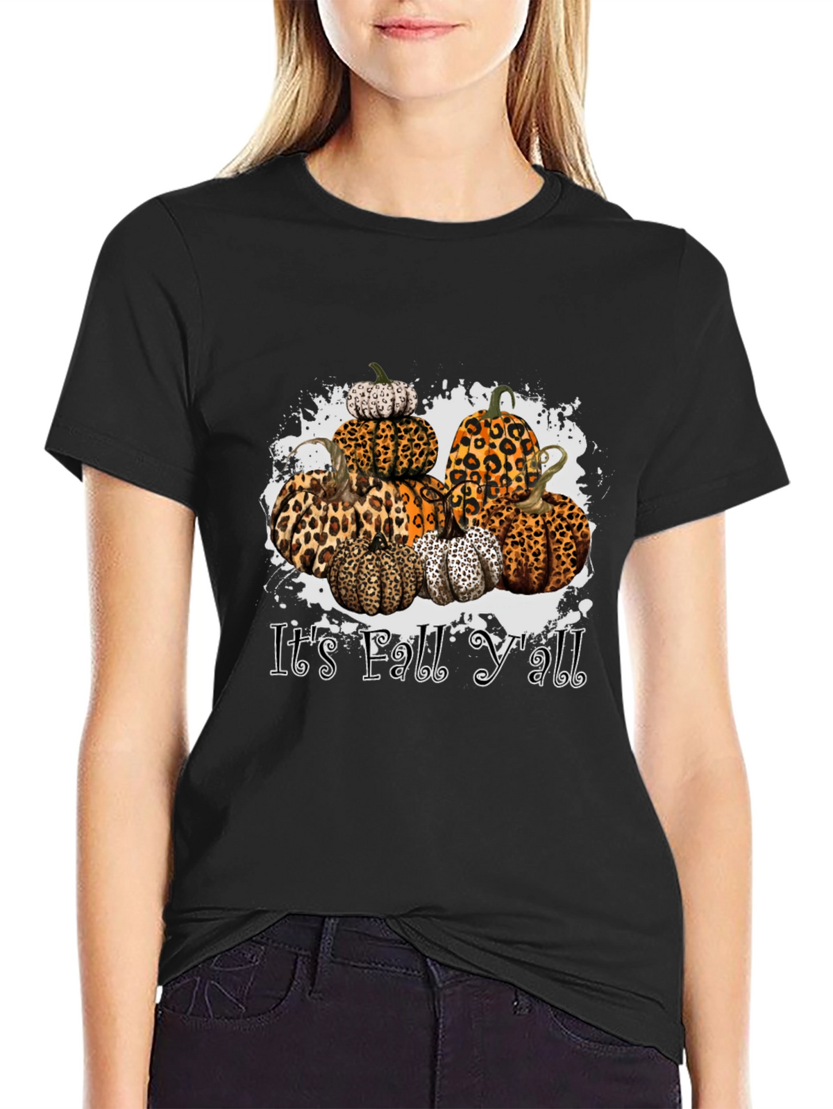 Its Fall Yall Leopard Print Pumpkin Stack T-Shirt