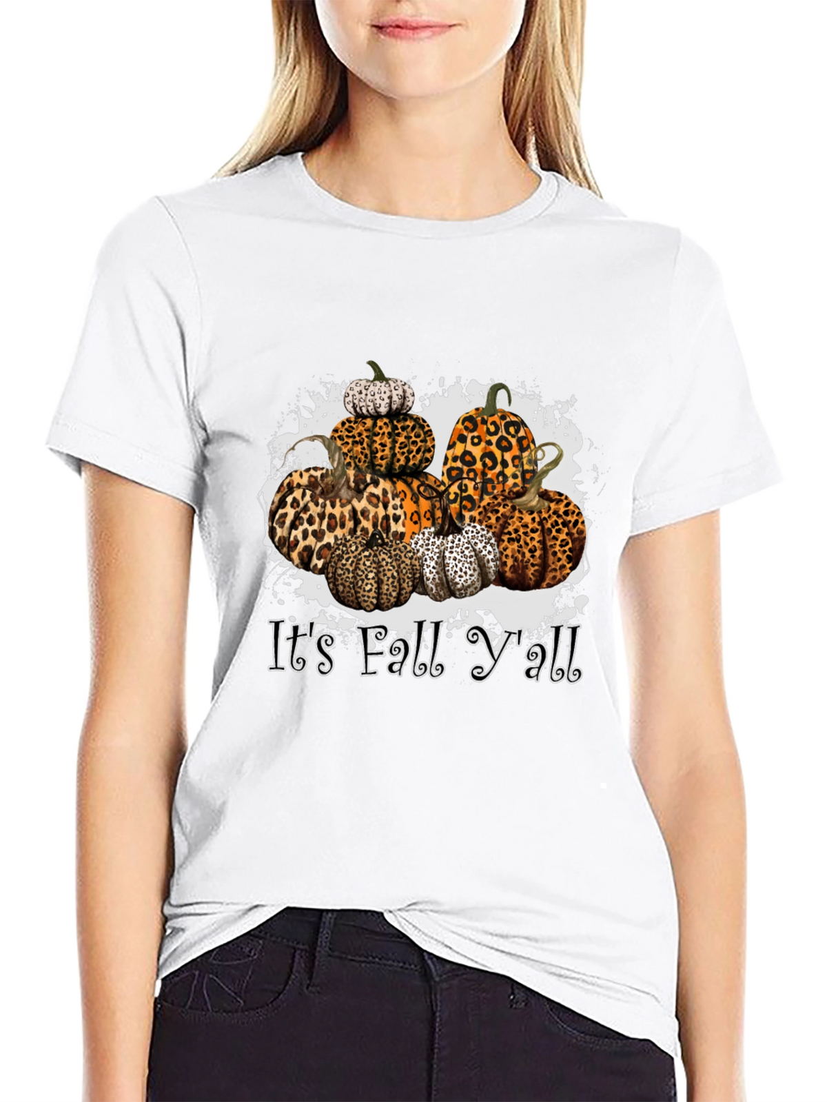 Its Fall Yall Leopard Print Pumpkin Stack T-Shirt