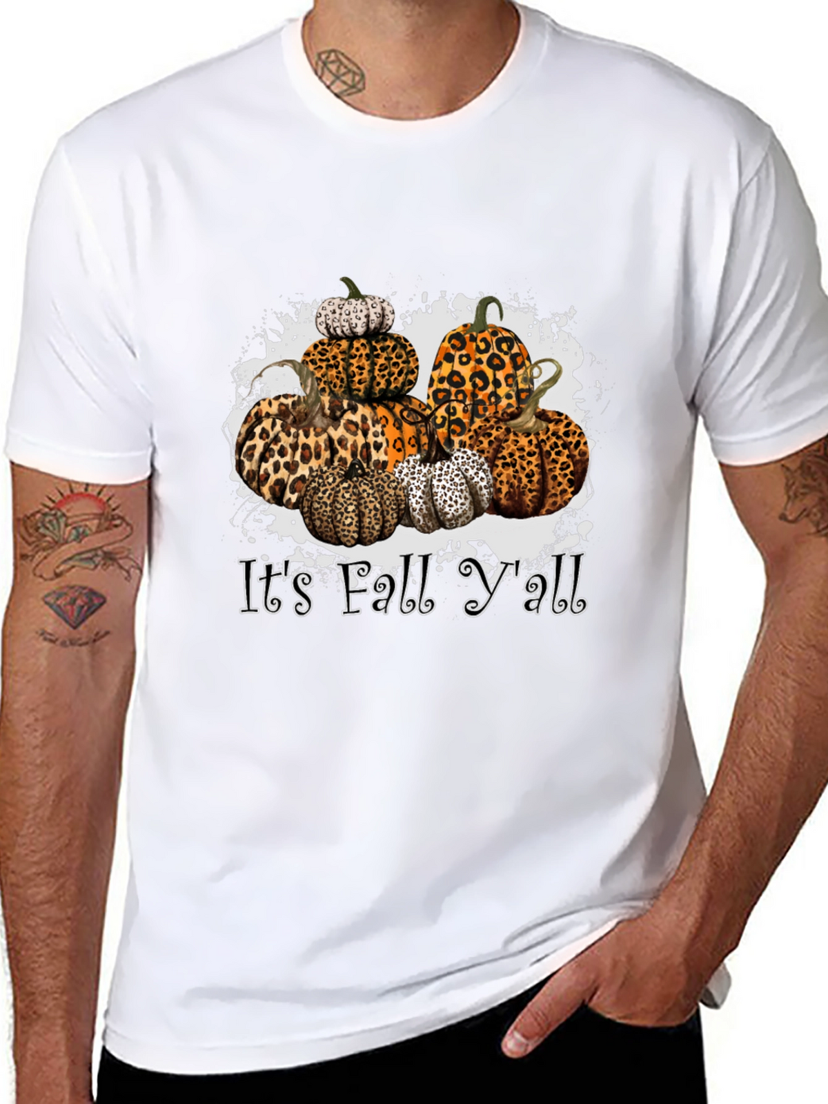Its Fall Yall Leopard Print Pumpkin Stack T-Shirt