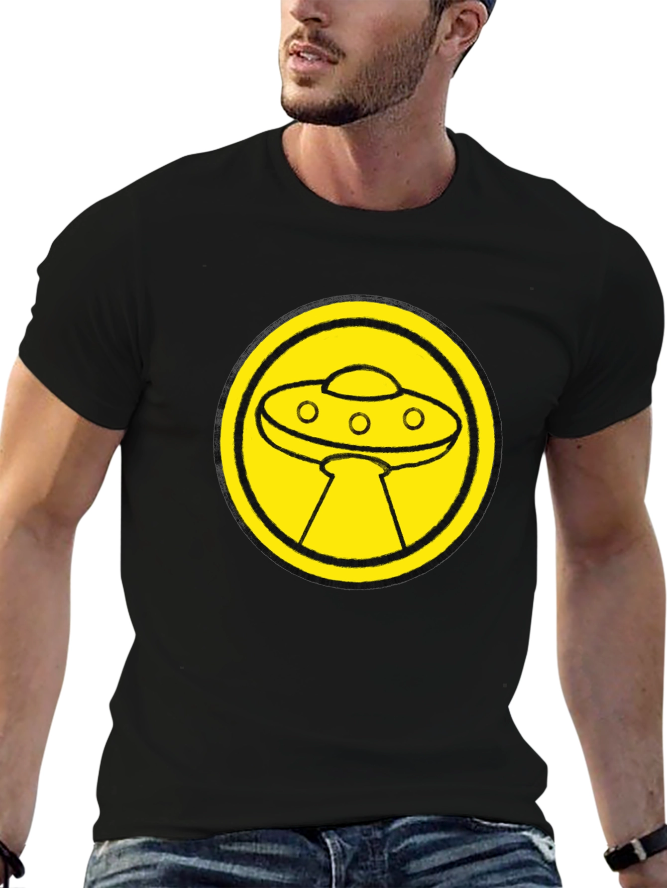 UFO Graphic Tee - Black Cotton Blend T-Shirt