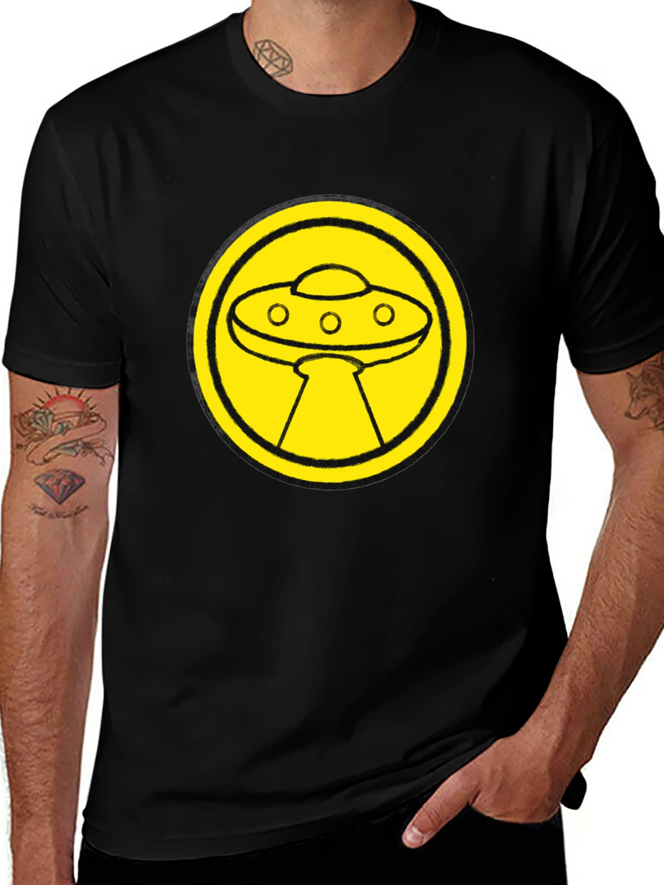 UFO Graphic Tee - Black Cotton Blend T-Shirt